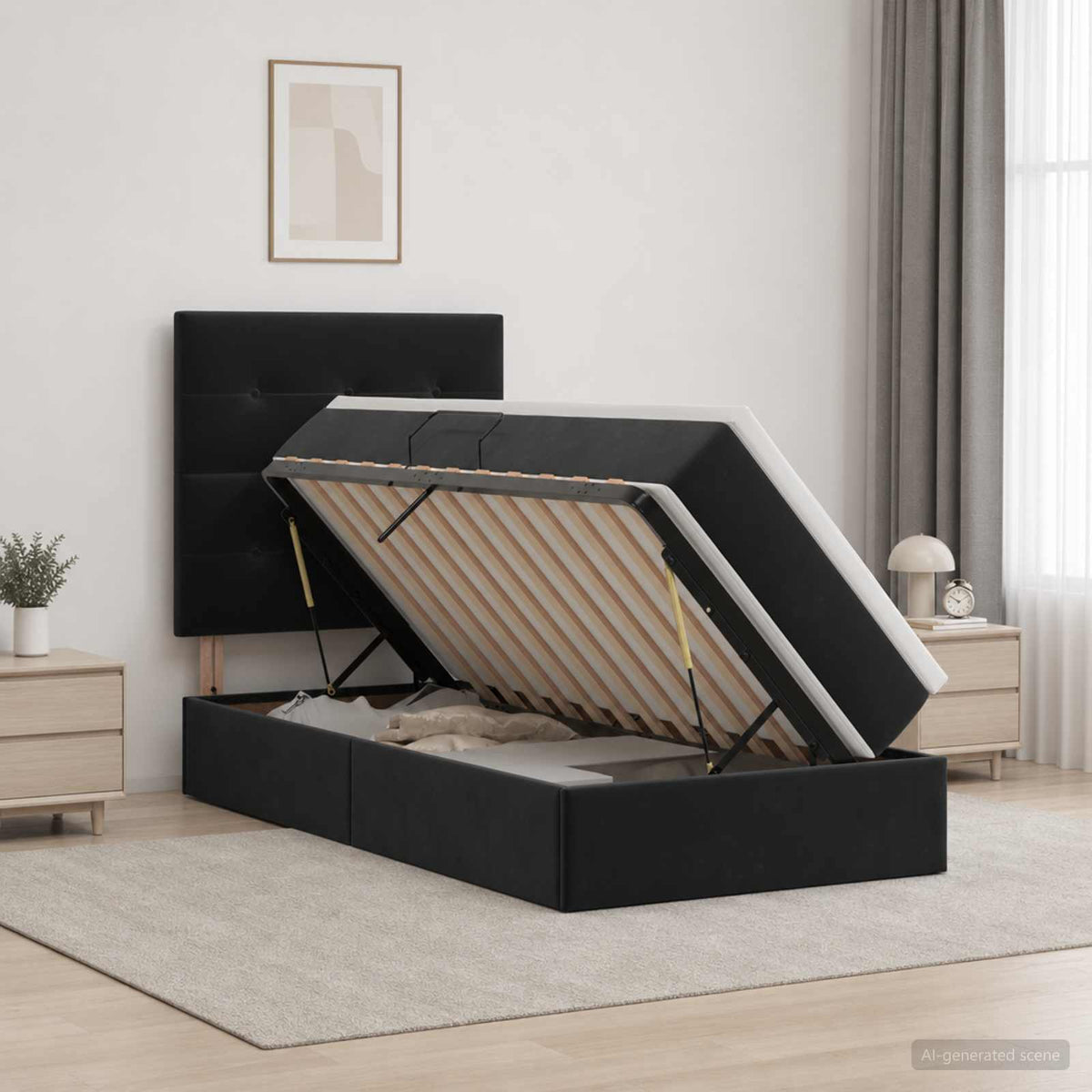 Lit de rangement LED avec matelas Noir 90 x 200 cm Velours - XIOS Store SNC