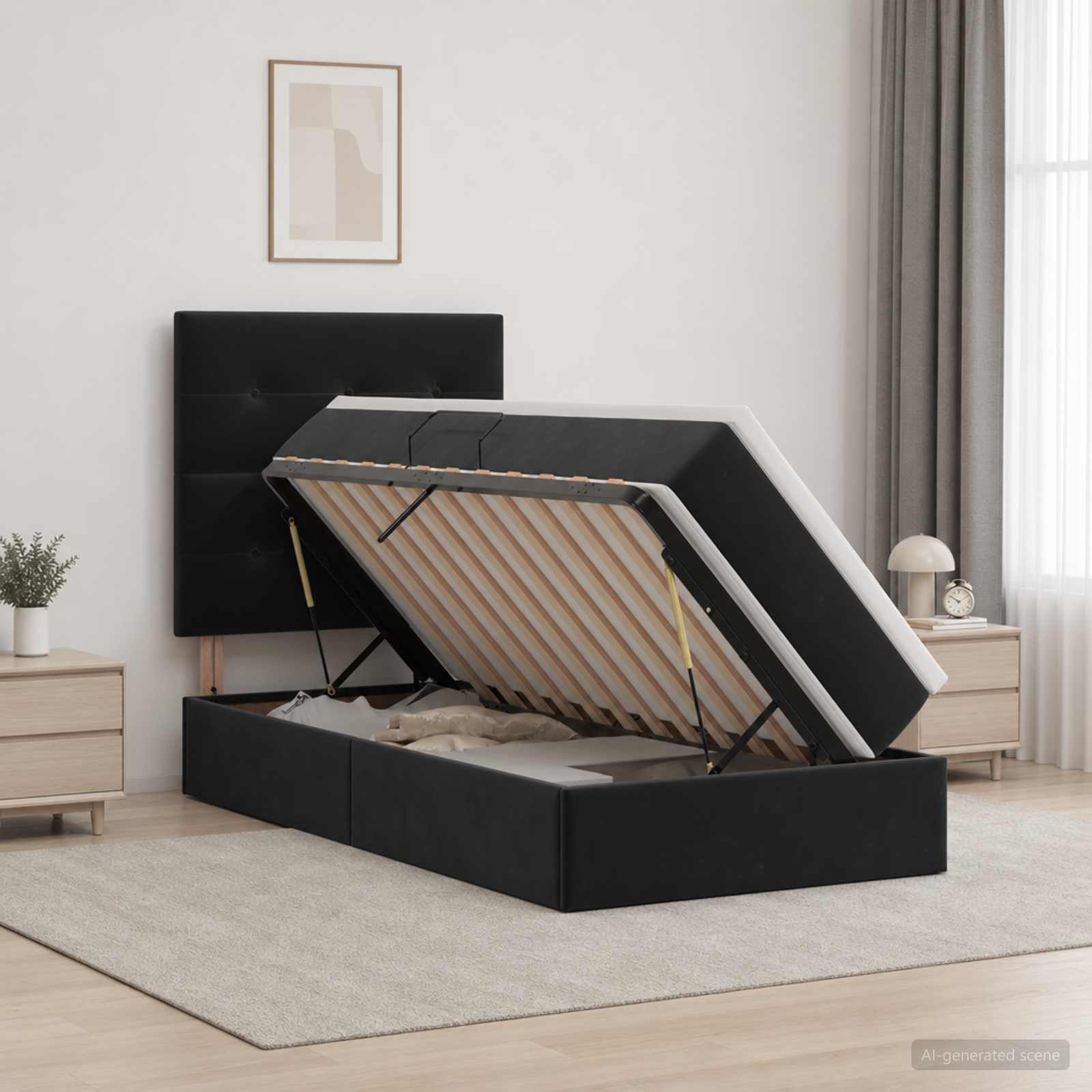 Lit avec rangement et matelas Noir 90 x 200 cm Velours