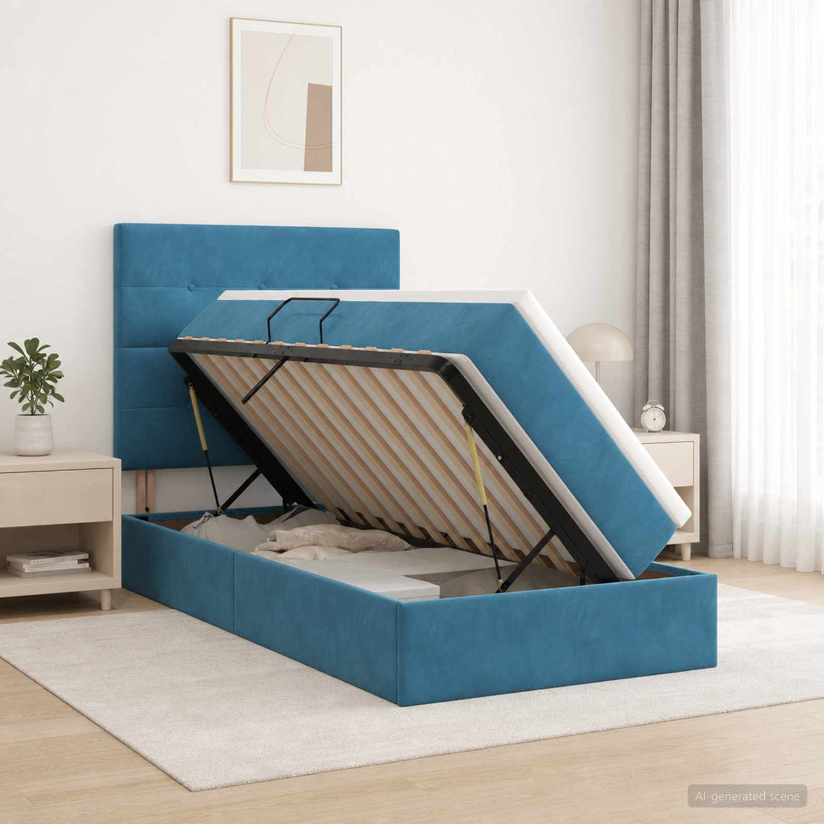 Lit avec rangement et matelas Bleu foncé 100 x 200 cm Velours
