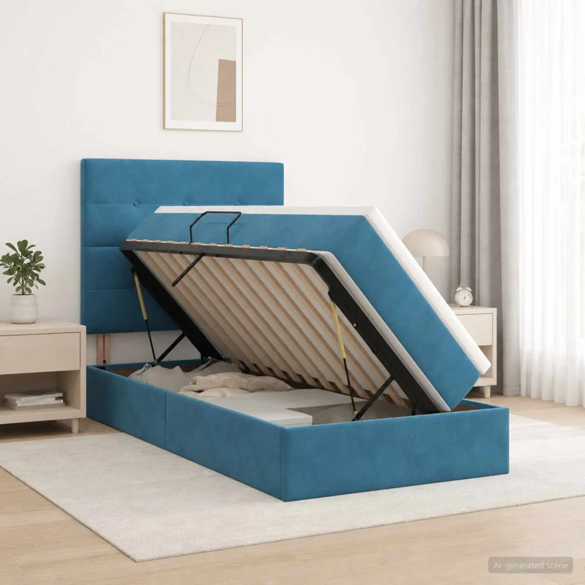 Lit de rangement LED avec matelas Bleu foncé 100 x 200 cm - XIOS