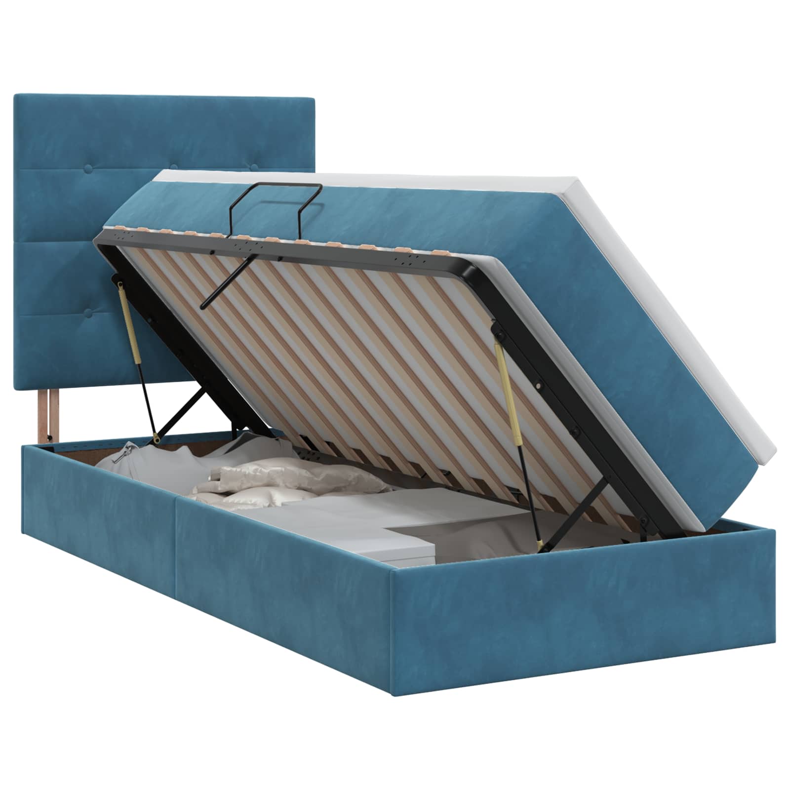 Lit avec rangement et matelas Bleu foncé 90 x 190 cm Velours
