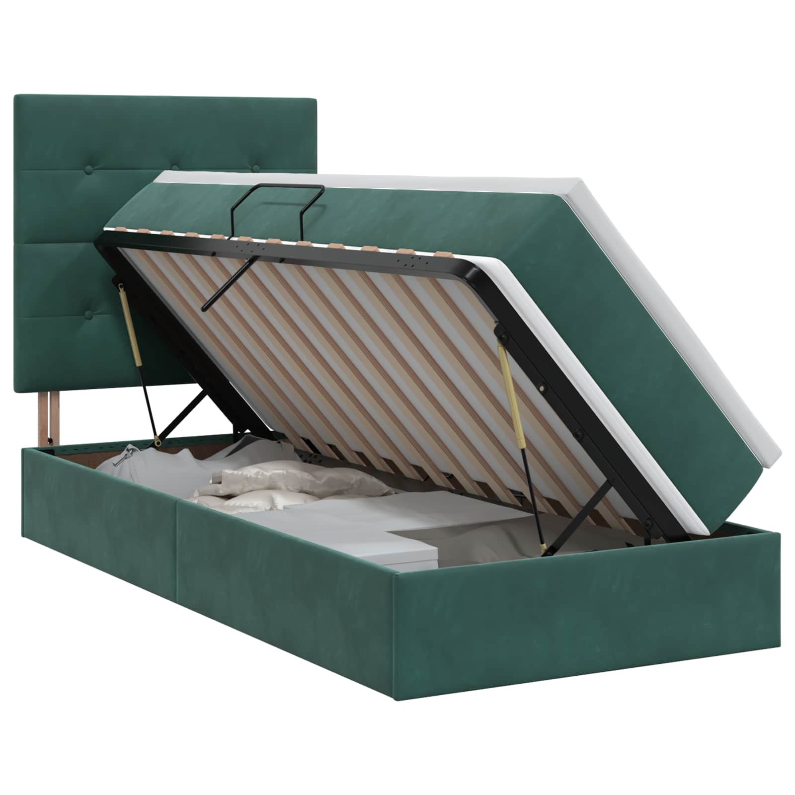 Lit avec rangement et matelas Vert foncé 90 x 200 cm Velours