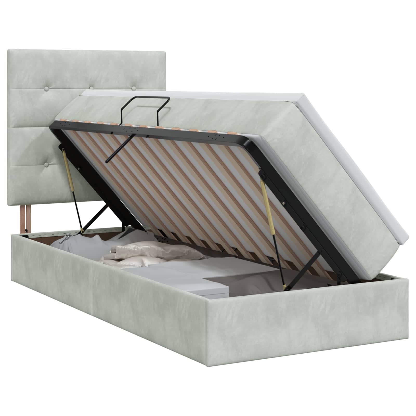 Lit avec rangement et matelas Gris clair 100 x 200 cm Velours