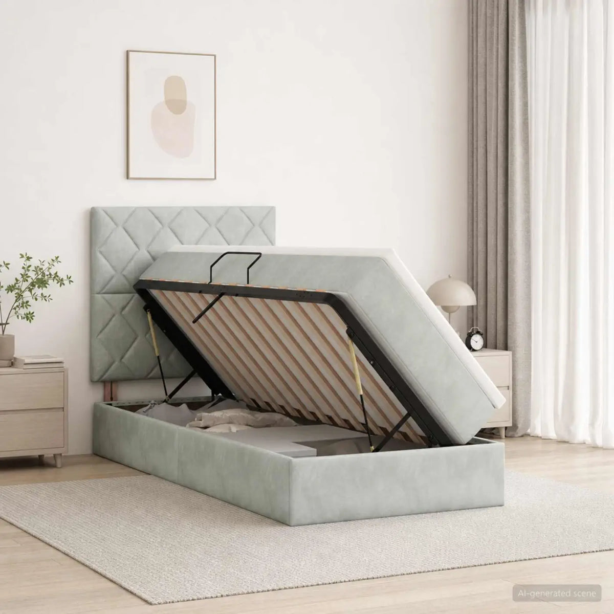 Lit de rangement LED avec matelas Gris clair 90 x 200 cm - XIOS