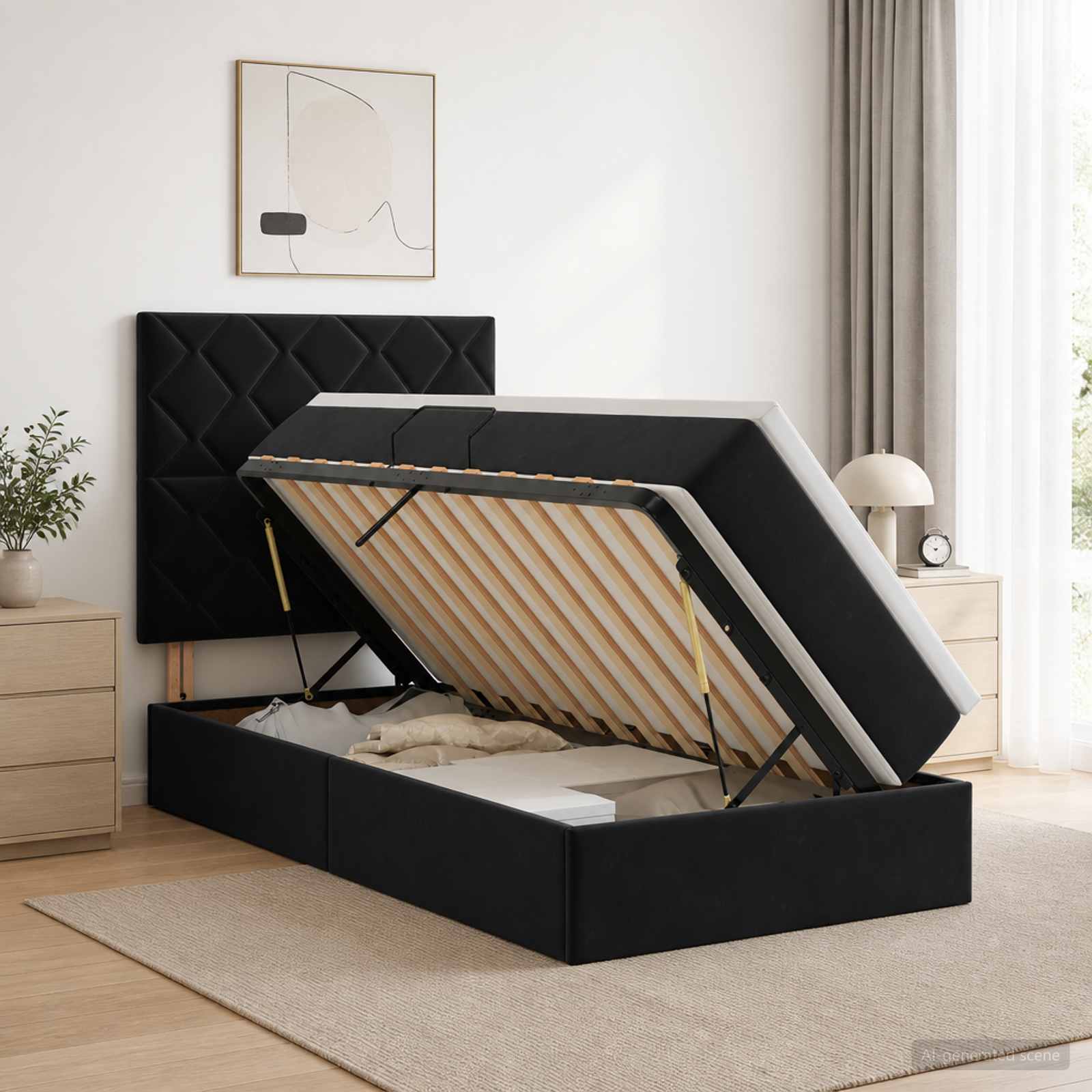 Lit de rangement LED avec matelas Noir 100 x 200 cm Velours