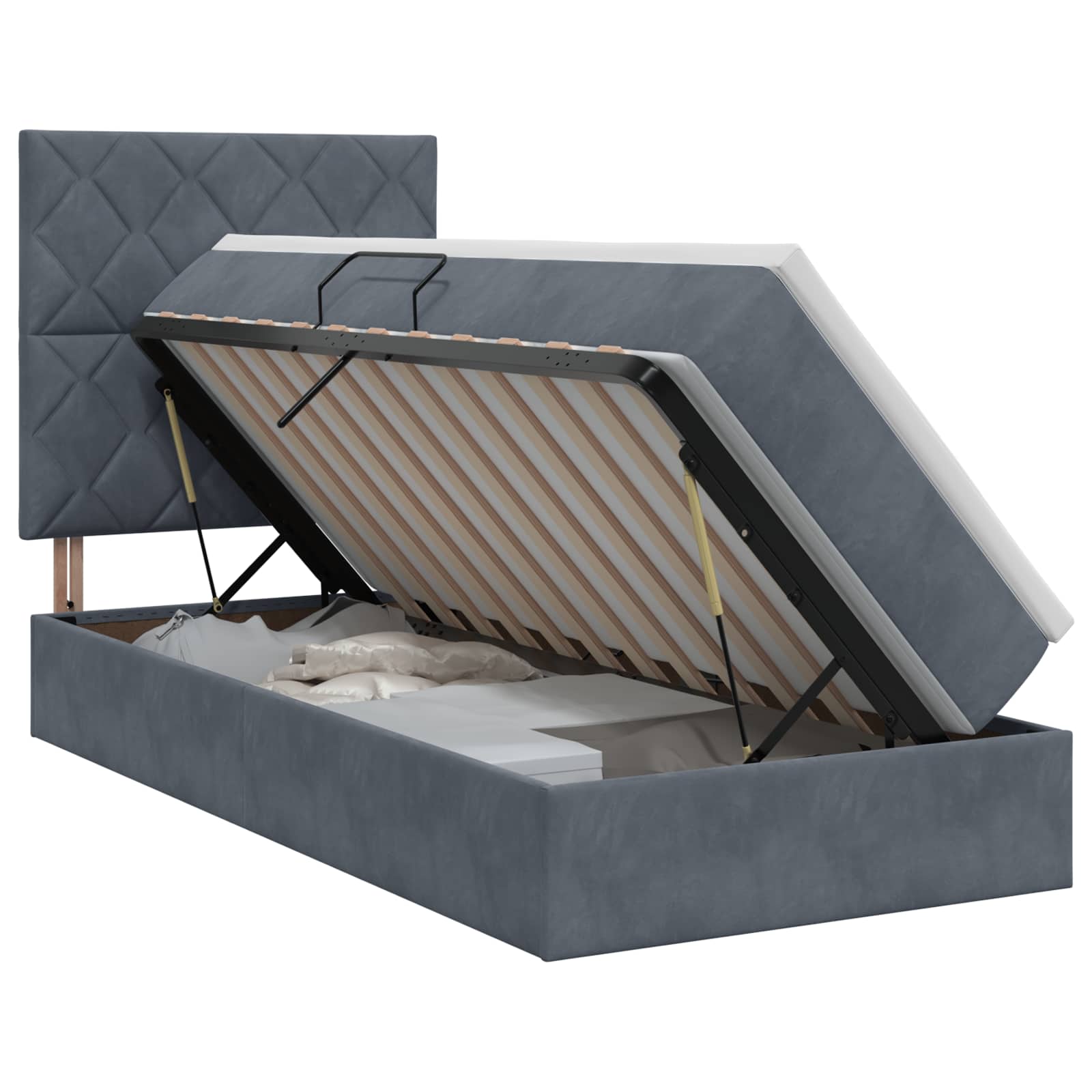 Lit avec rangement et matelas Gris foncé 100 x 200 cm Velours