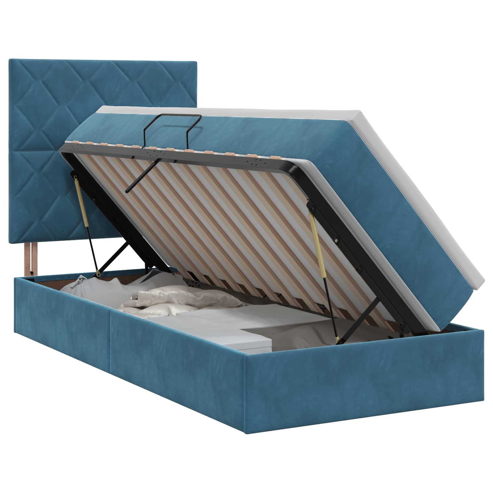 Lit avec rangement et matelas Bleu foncé 100 x 200 cm Velours