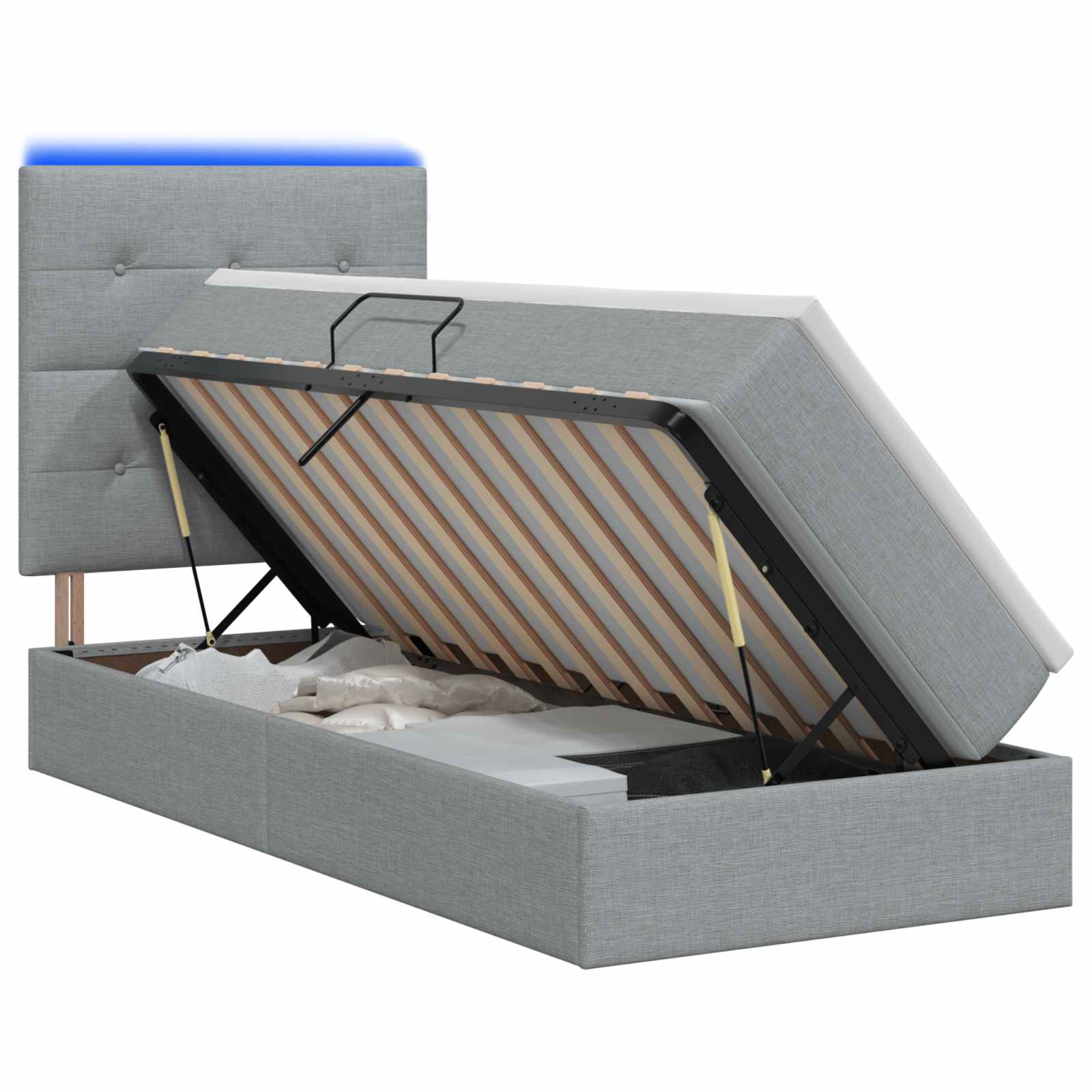 Lit de rangement LED avec matelas Gris clair 90 x 200 cm Tissu - XIOS