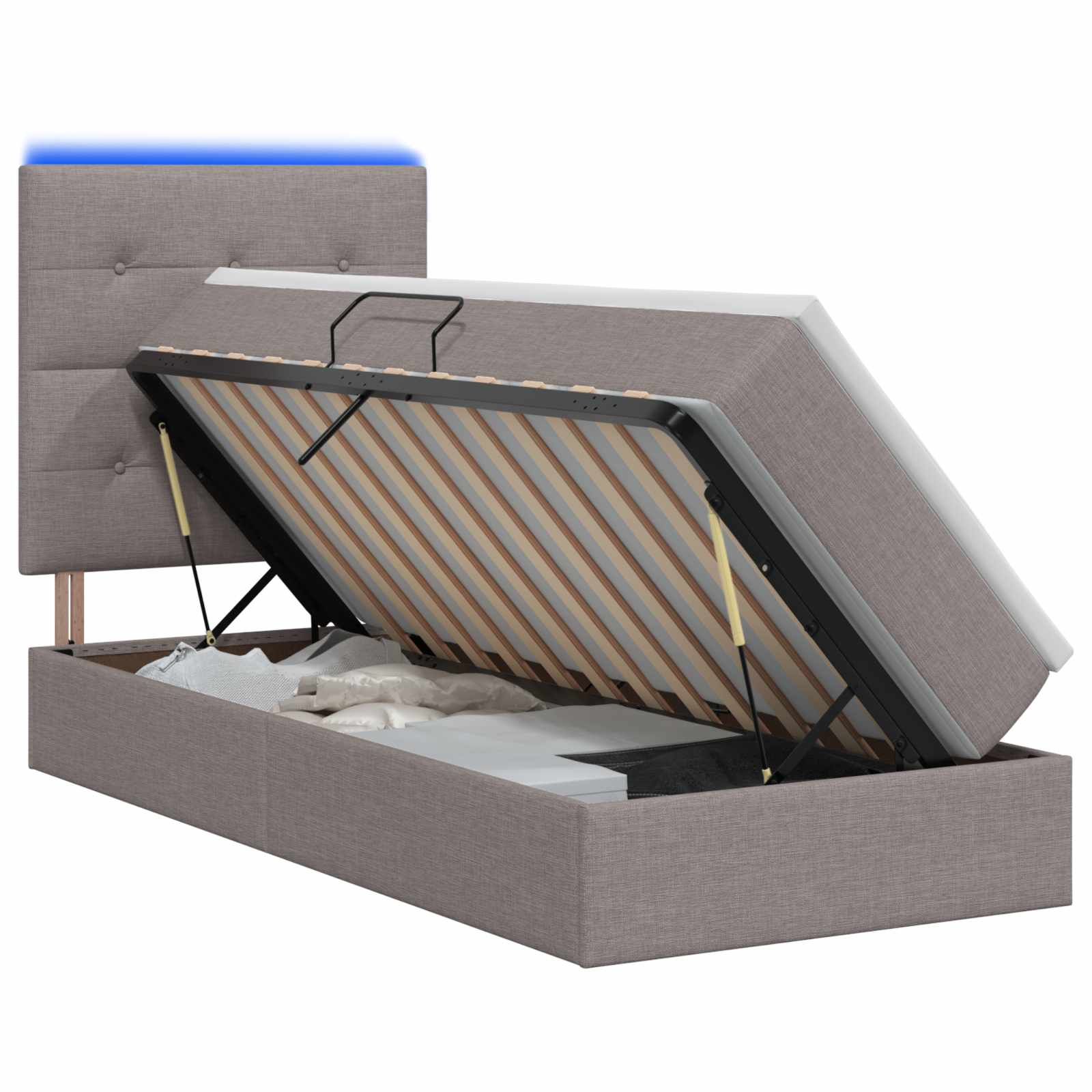 Lit de rangement LED avec matelas Taupe 90 x 200 cm Tissu - XIOS