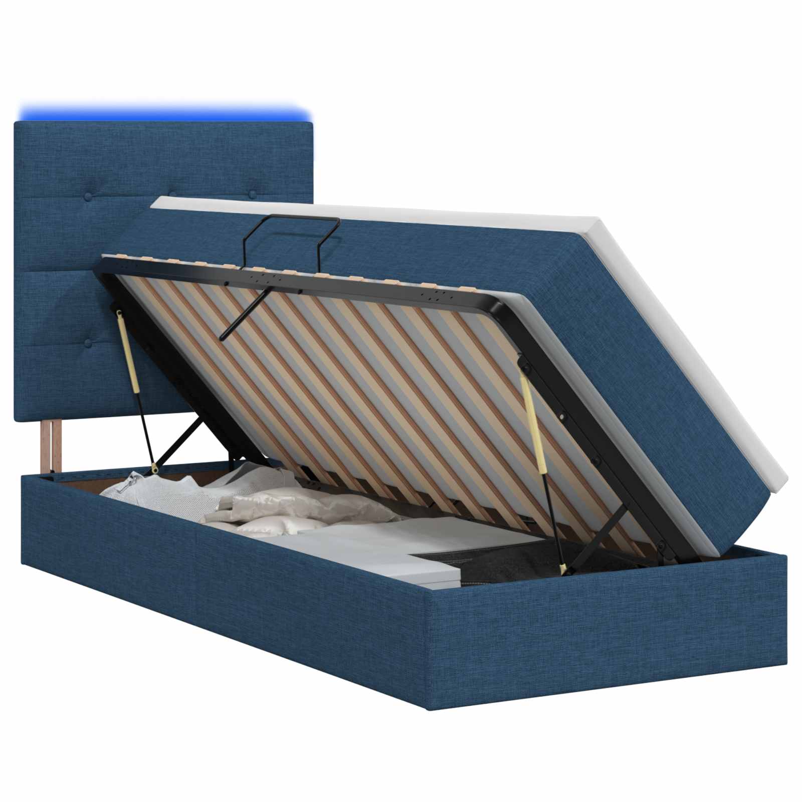 Lit de rangement LED avec matelas Bleu 90 x 200 cm Tissu