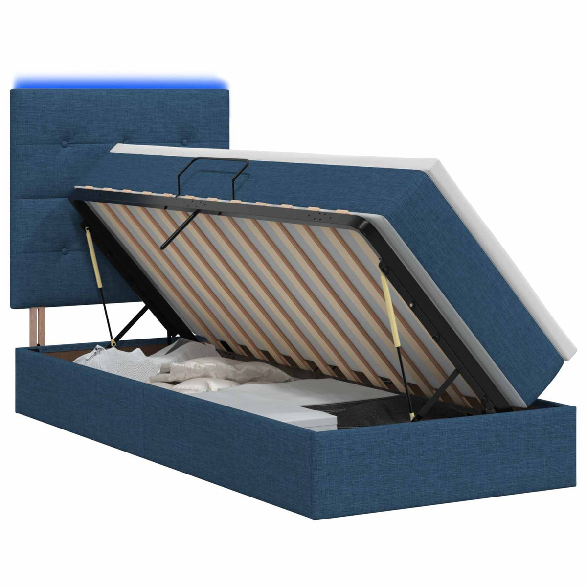 Lit de rangement LED avec matelas Bleu 90 x 200 cm Tissu