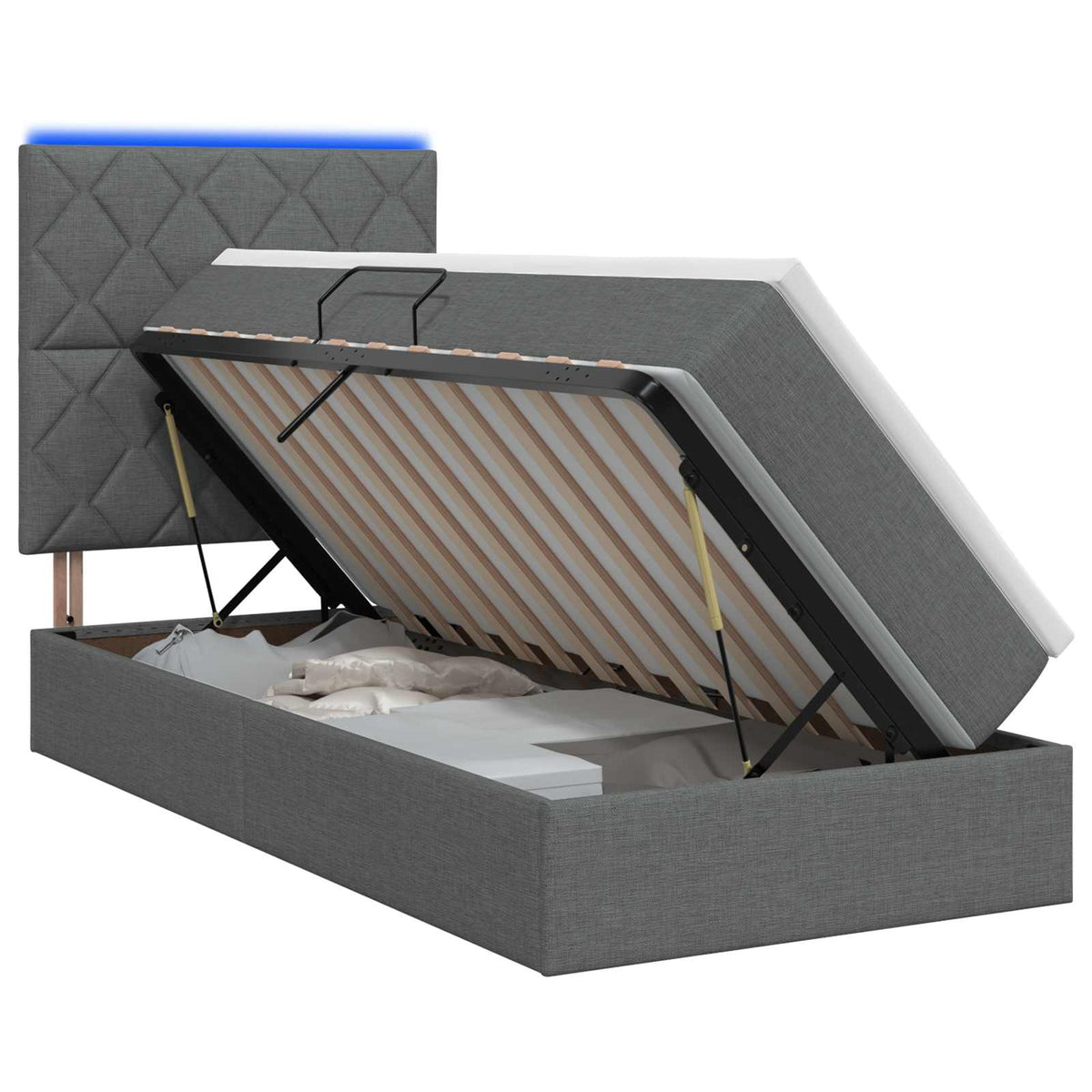 Lit de rangement LED avec matelas Gris foncé 90 x 200 cm Tissu
