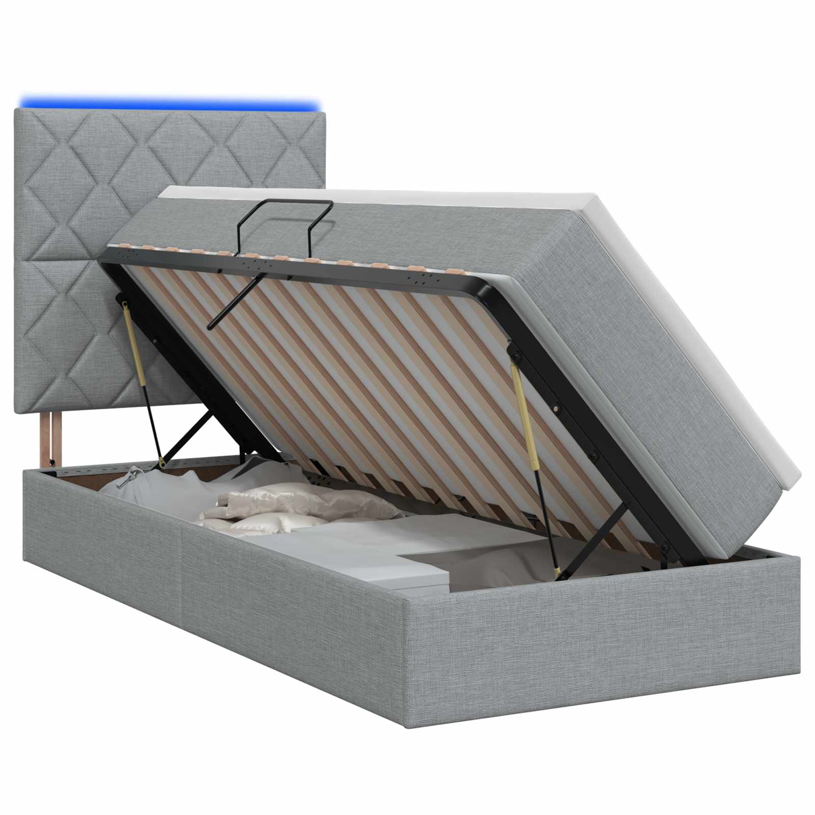 Lit de rangement LED avec matelas Gris clair 100 x 200 cm Tissu