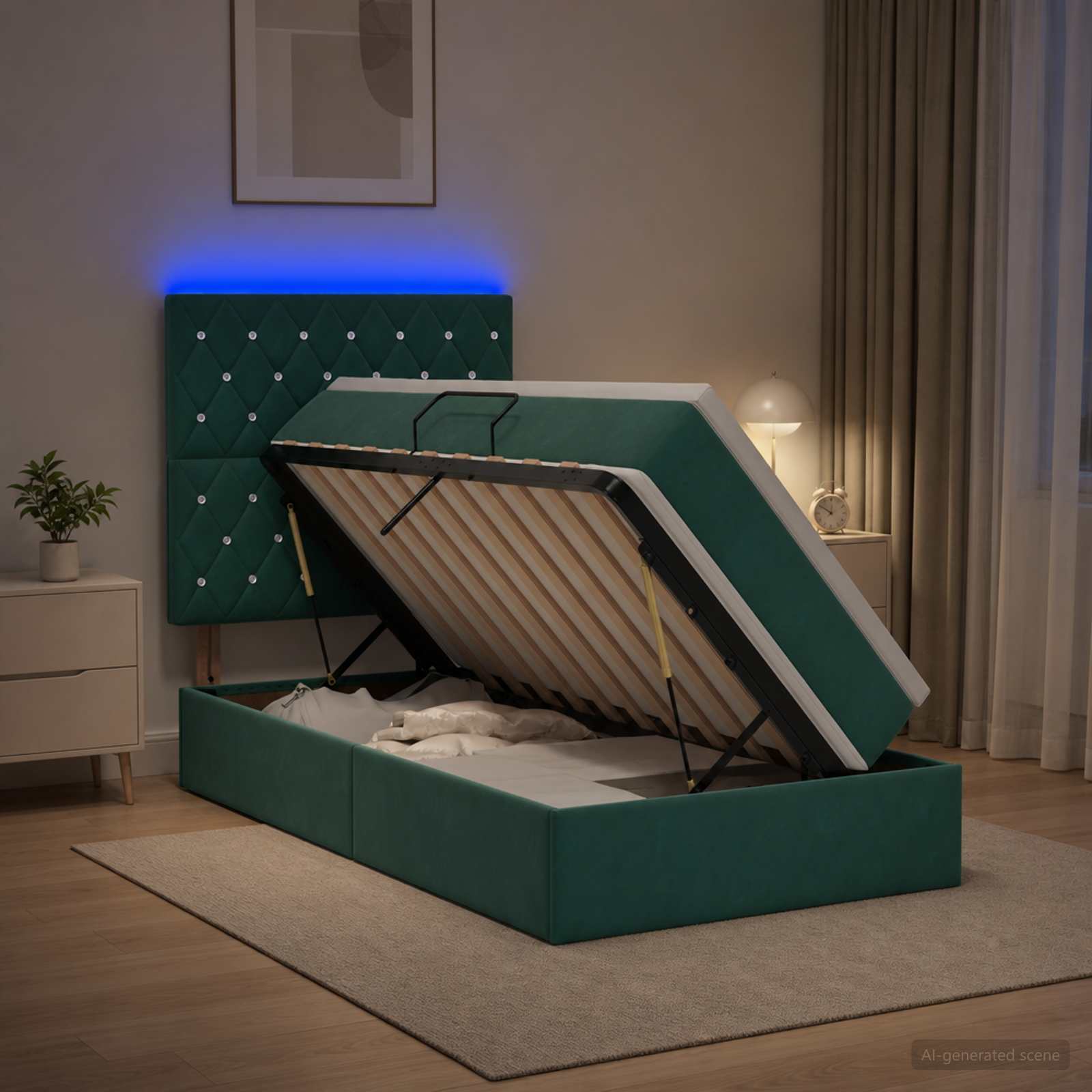 Lit de rangement LED avec matelas Vert foncé 90 x 200 cm