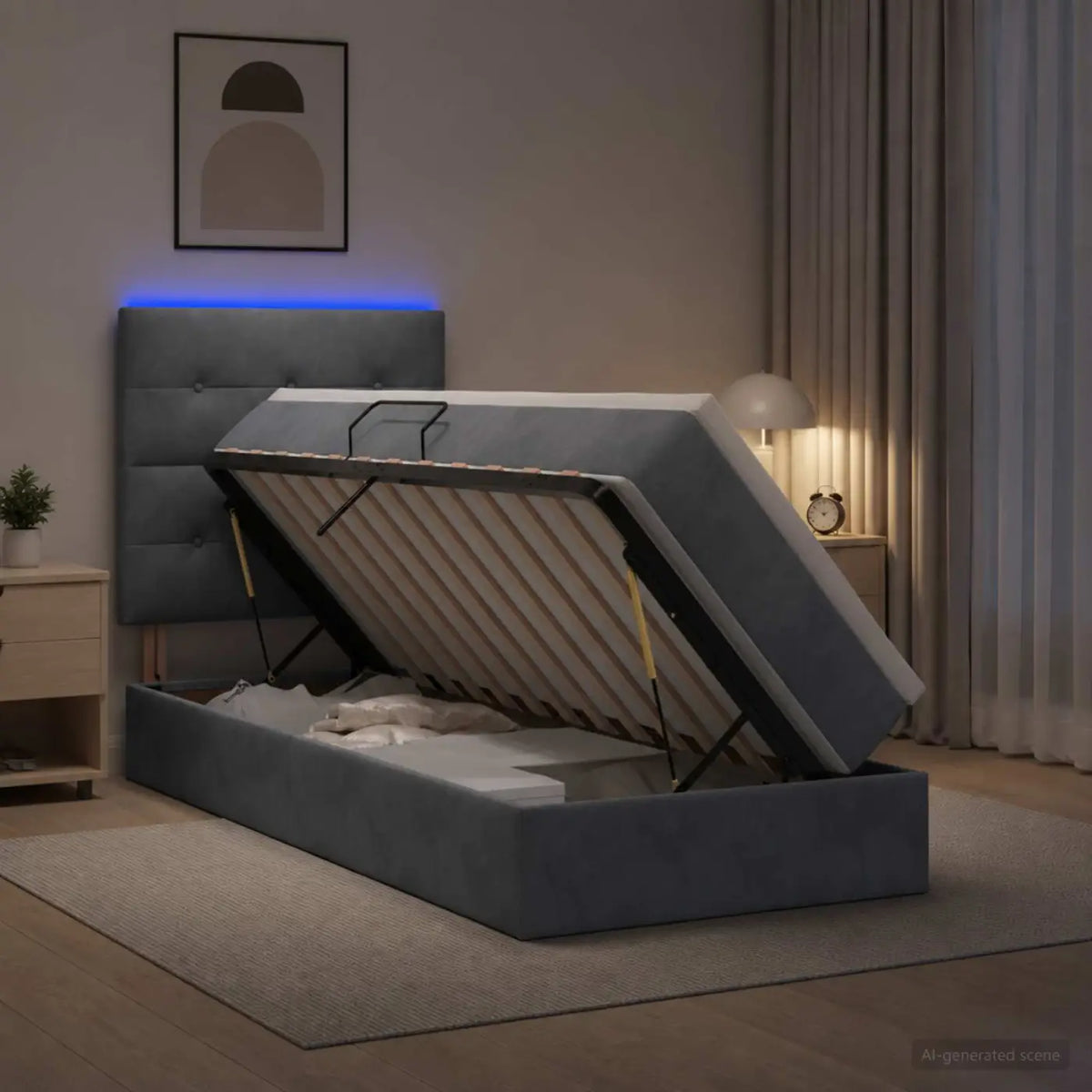 Lit de rangement LED avec matelas Gris foncé 90 x 200 cm - XIOS