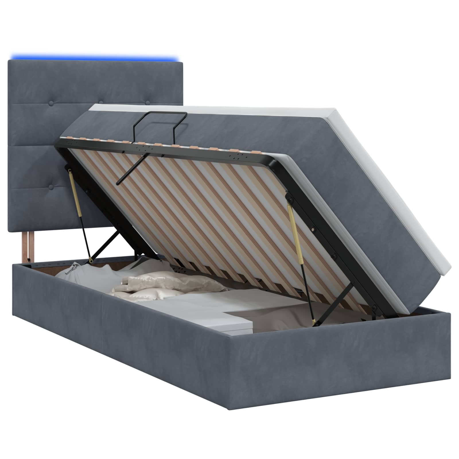 Lit de rangement LED avec matelas Gris foncé 90 x 190 cm - XIOS