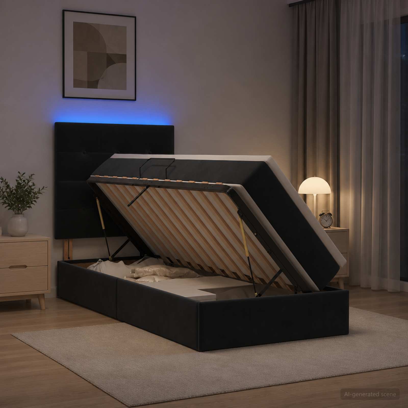 Lit de rangement LED avec matelas Noir 90 x 200 cm Velours - XIOS Store SNC