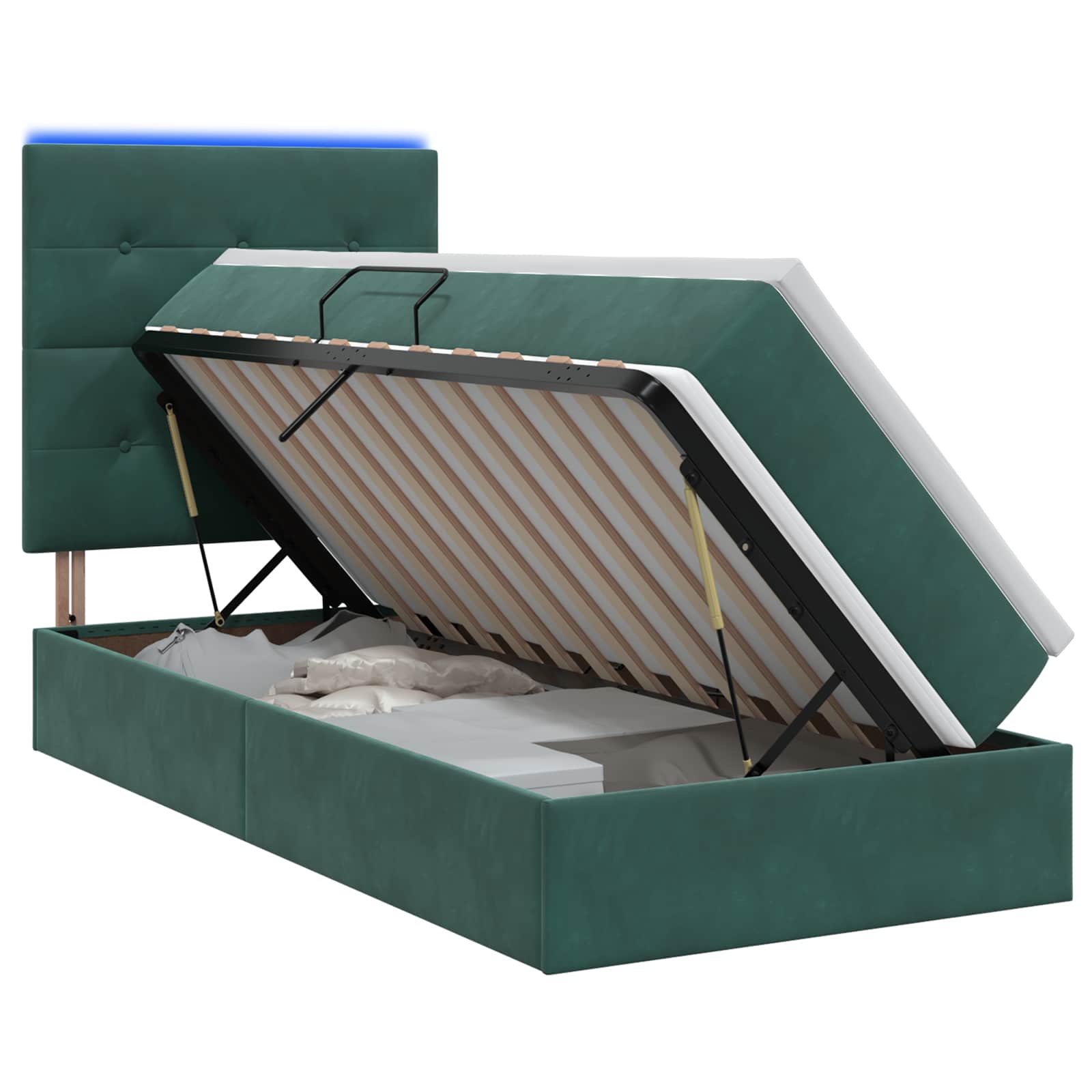 Lit de rangement LED avec matelas Vert foncé 90 x 190 cm - XIOS