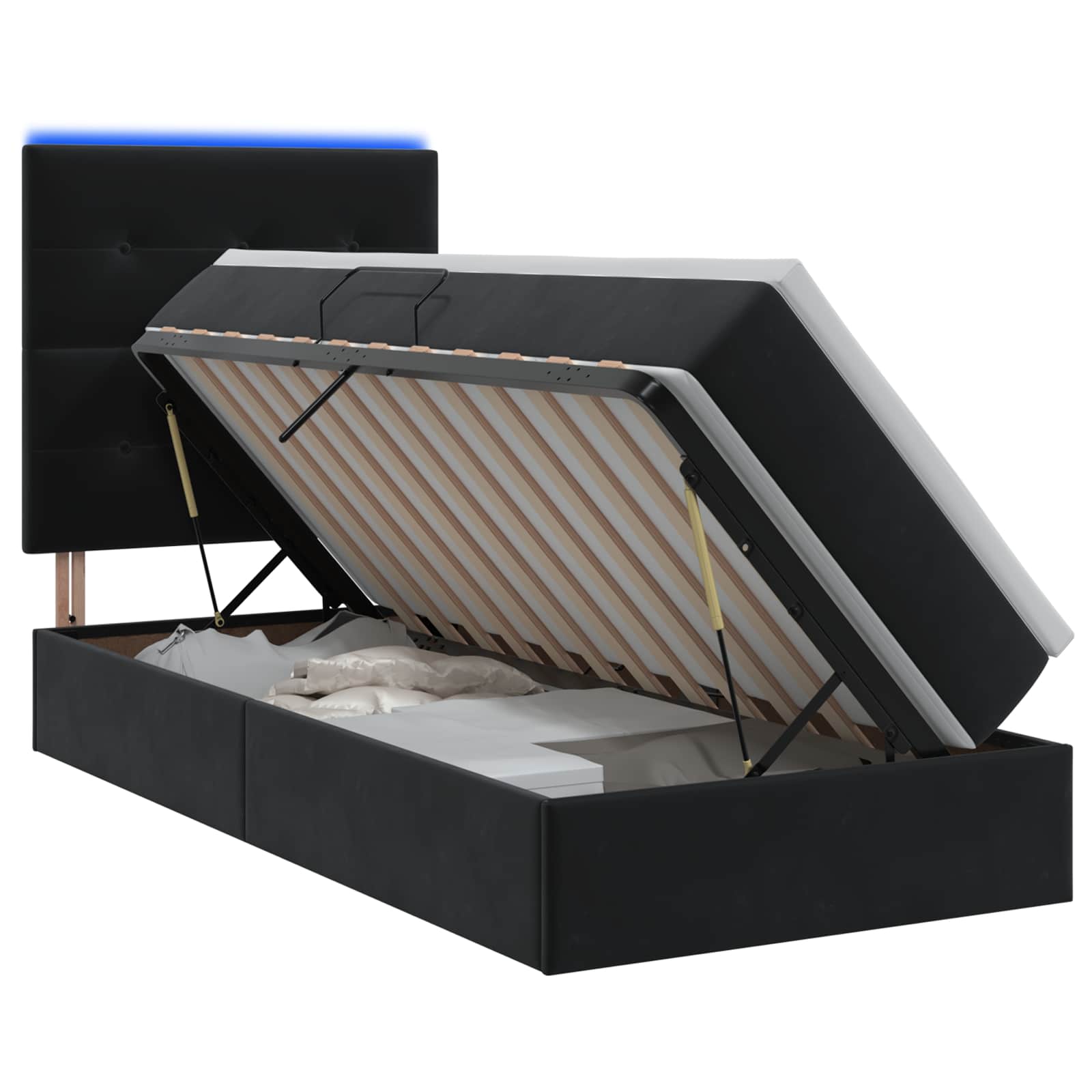 Lit de rangement LED avec matelas Noir 90 x 200 cm Velours - XIOS Store SNC