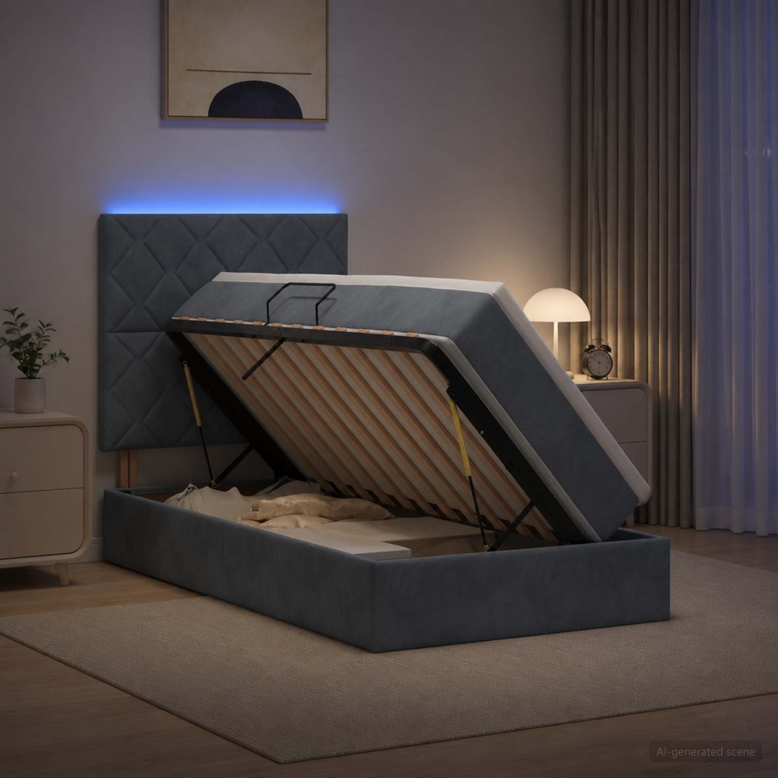 Lit de rangement LED avec matelas Gris foncé 100 x 200 cm
