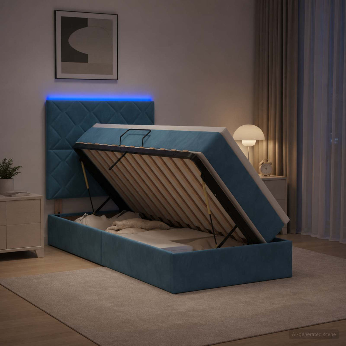 Lit de rangement LED avec matelas Bleu foncé 100 x 200 cm
