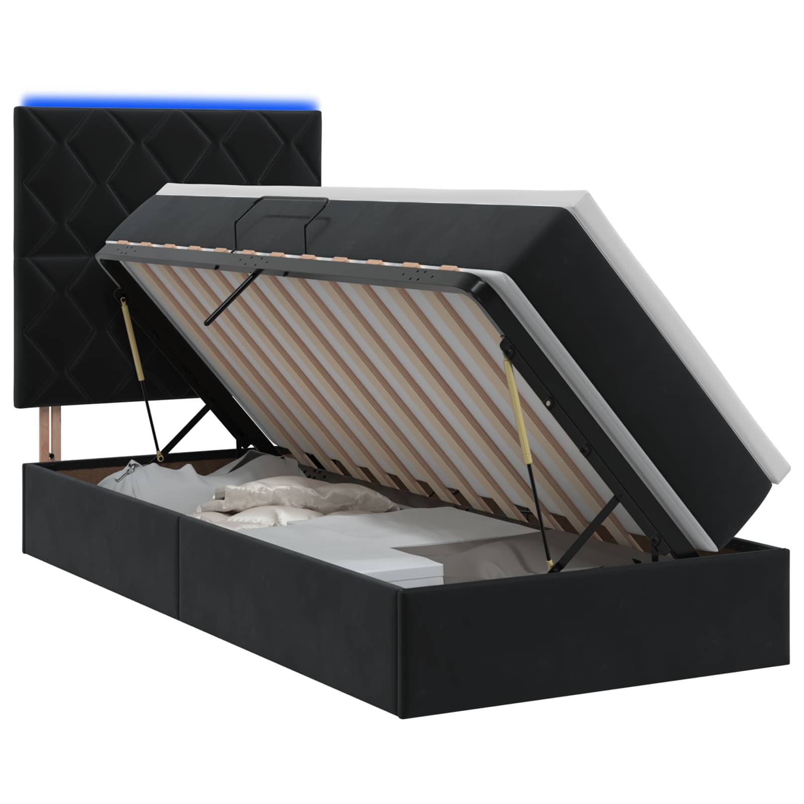 Lit de rangement LED avec matelas Noir 100 x 200 cm Velours