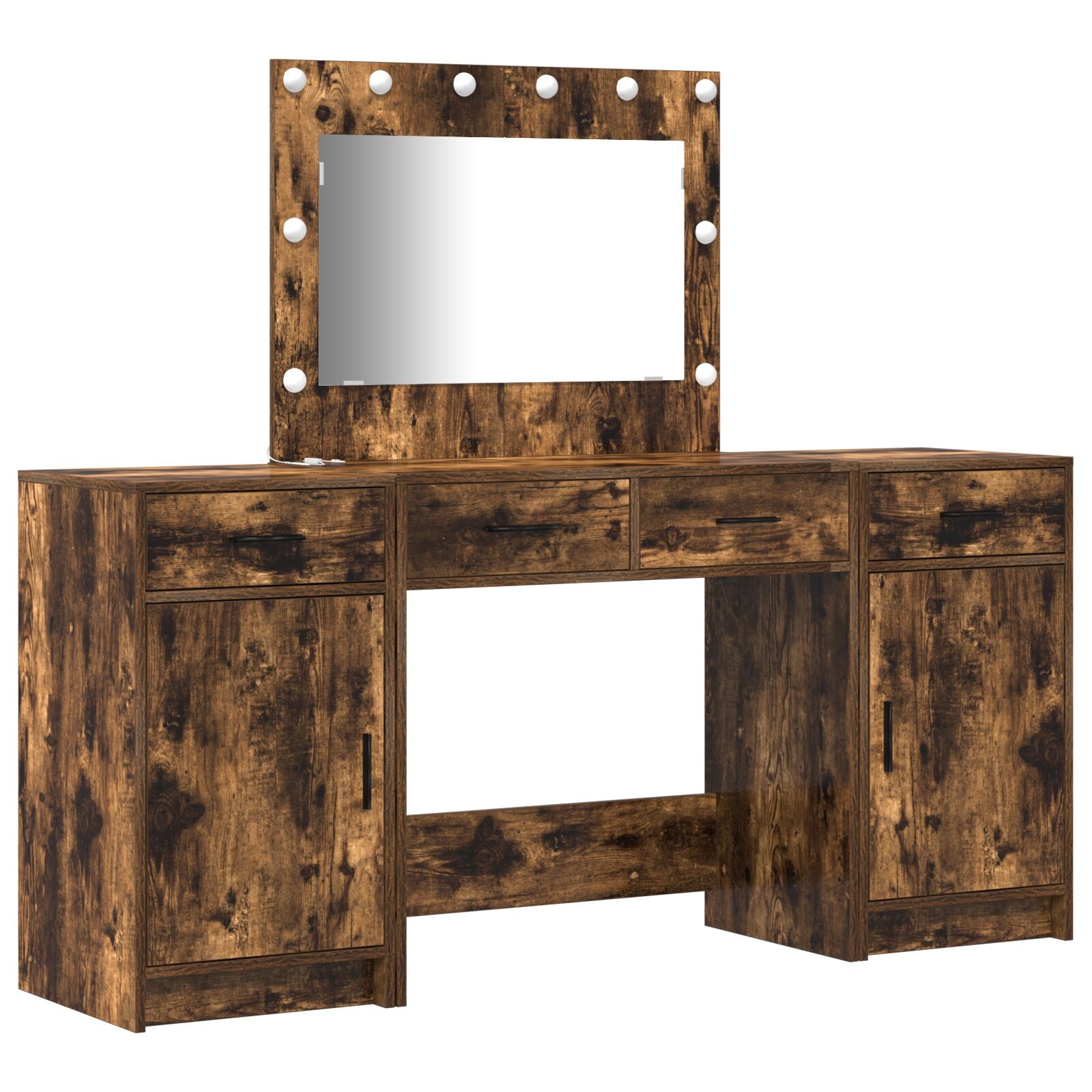 Ensemble de coiffeuse 3 pièces vidaXL avec éclairage en chêne fumé, en bois d'ingénierie Coiffeuses vidaXL
