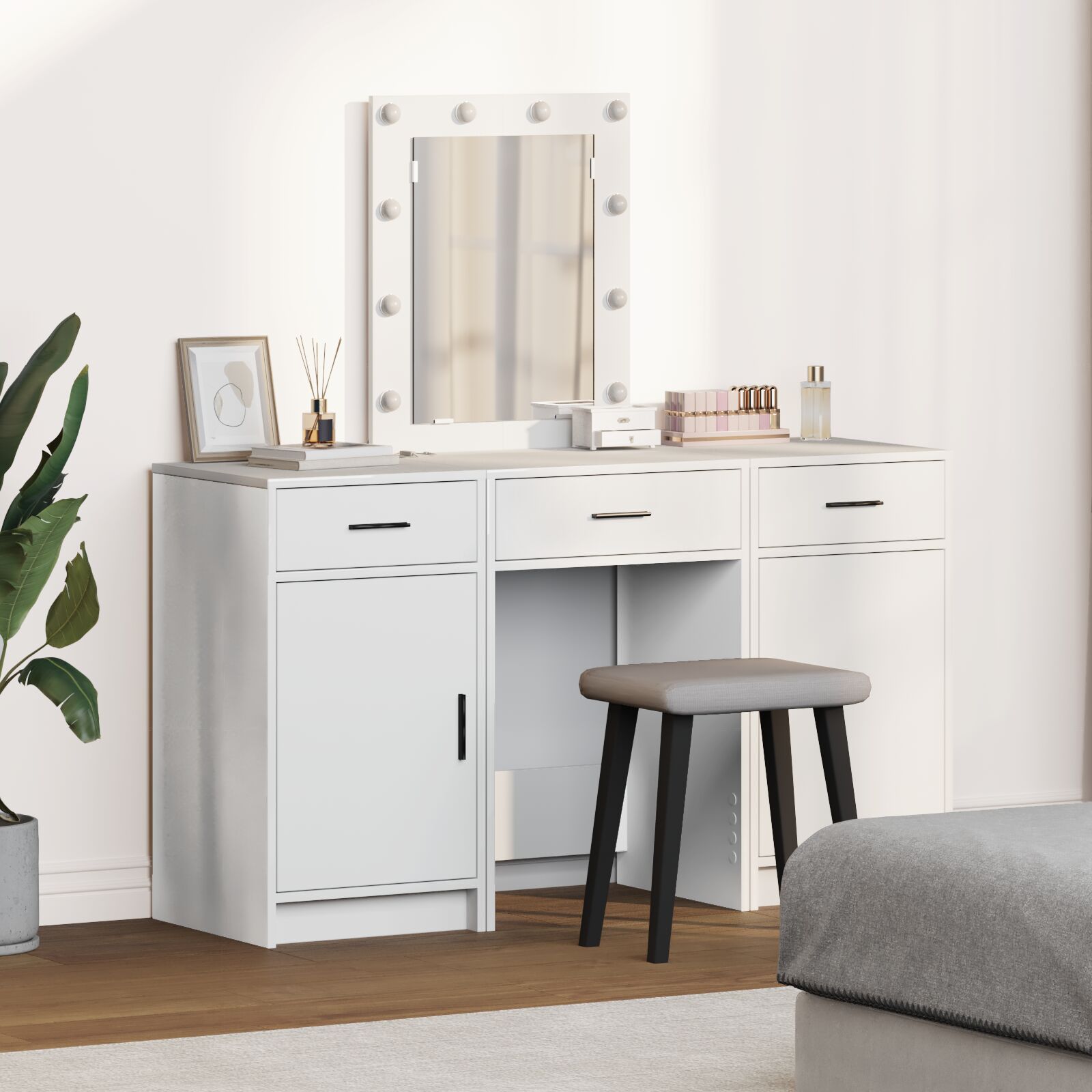 Ensemble de Coiffeuse 3 Pièces avec Éclairage LED en Bois d'Ingénierie Blanc Coiffeuses vidaXL