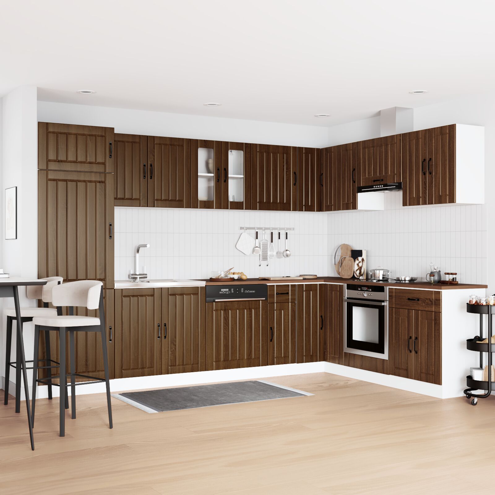 Meuble de cuisine vidaXL ""Lucca"" avec double éviers en chêne marron en bois d'ingénierie Meubles de cuisine vidaXL