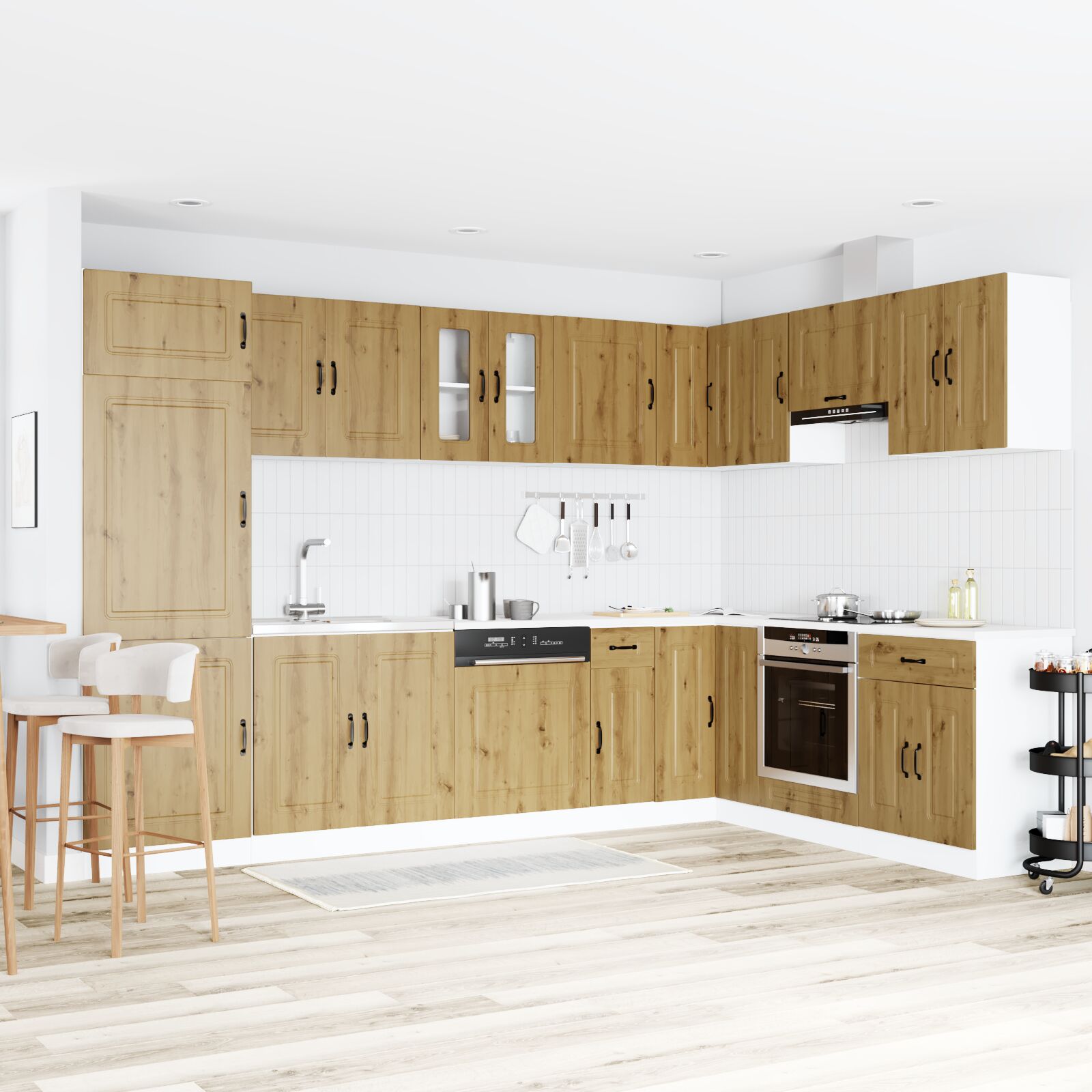 Meuble de cuisine vidaXL ""Kalmar"" avec doubles éviers en chêne artisan, bois d'ingénierie Meubles de cuisine vidaXL