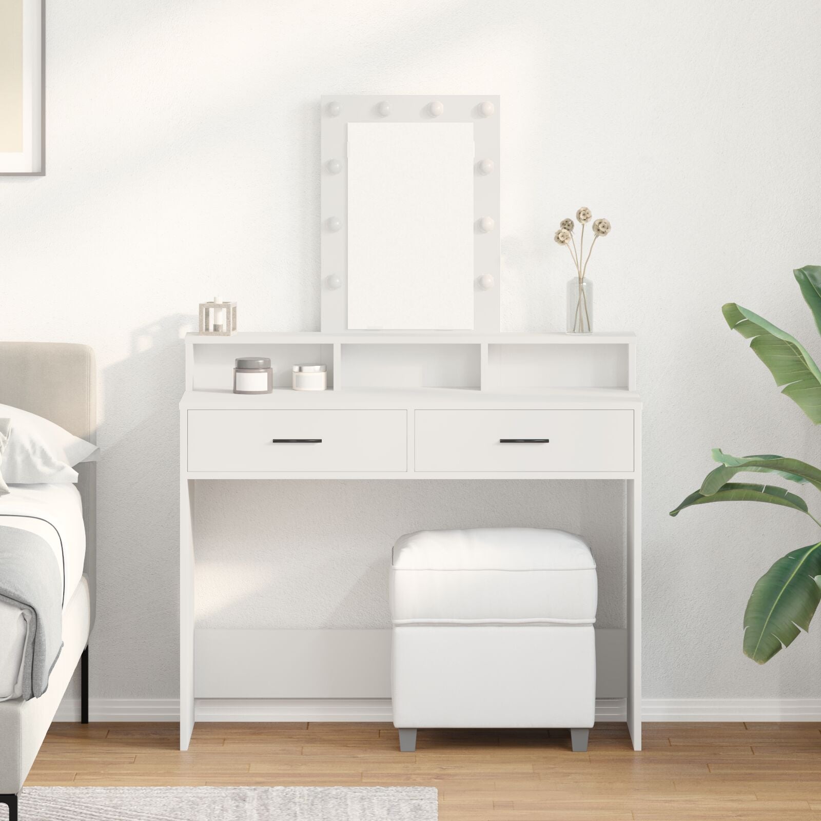 Table de maquillage vidaXL Blanche MDF 100 x 41 x 140 cm Rectangulaire Coiffeuses vidaXL