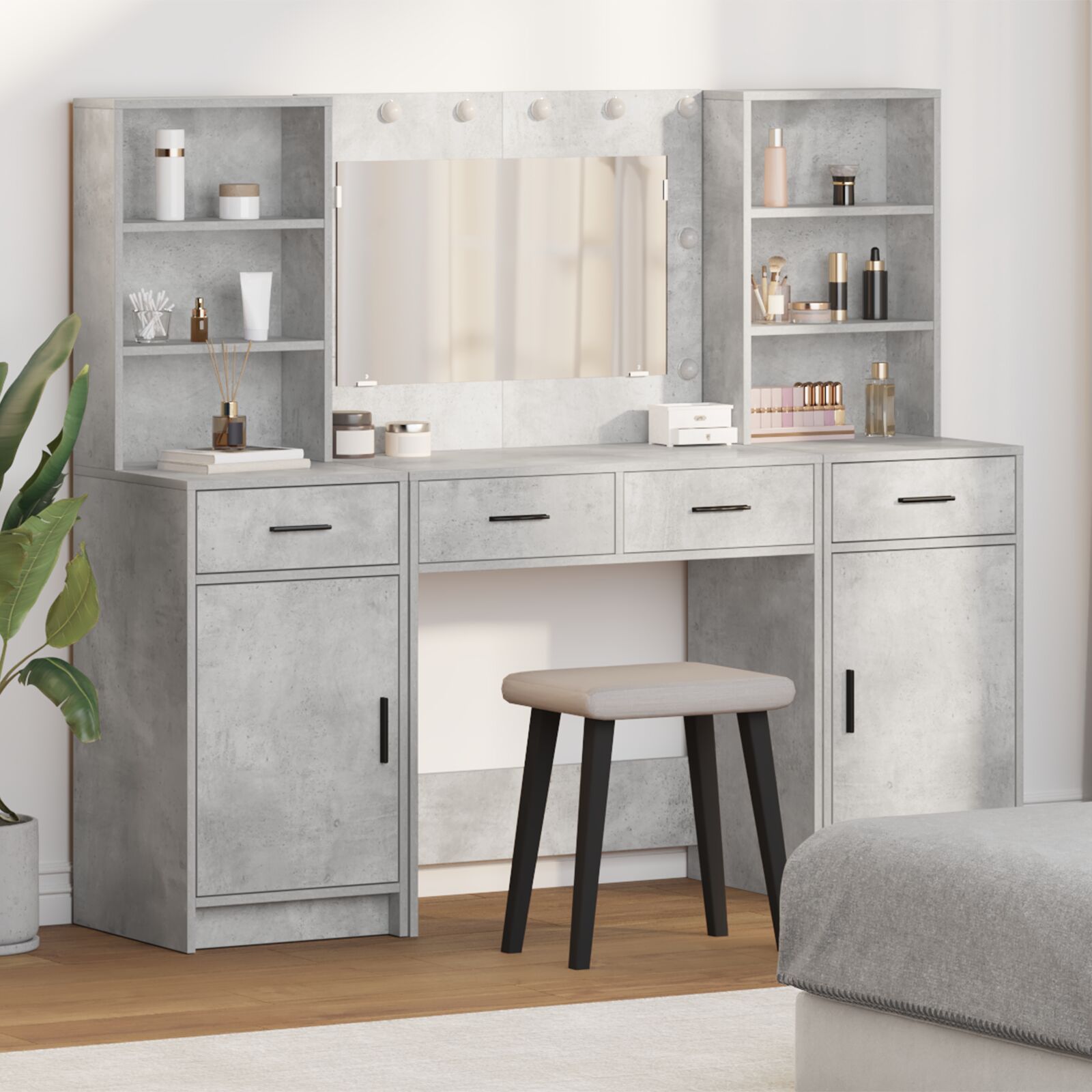 Ensemble de coiffeuse de 3 pièces vidaXL en bois d'ingénierie gris béton Coiffeuses vidaXL
