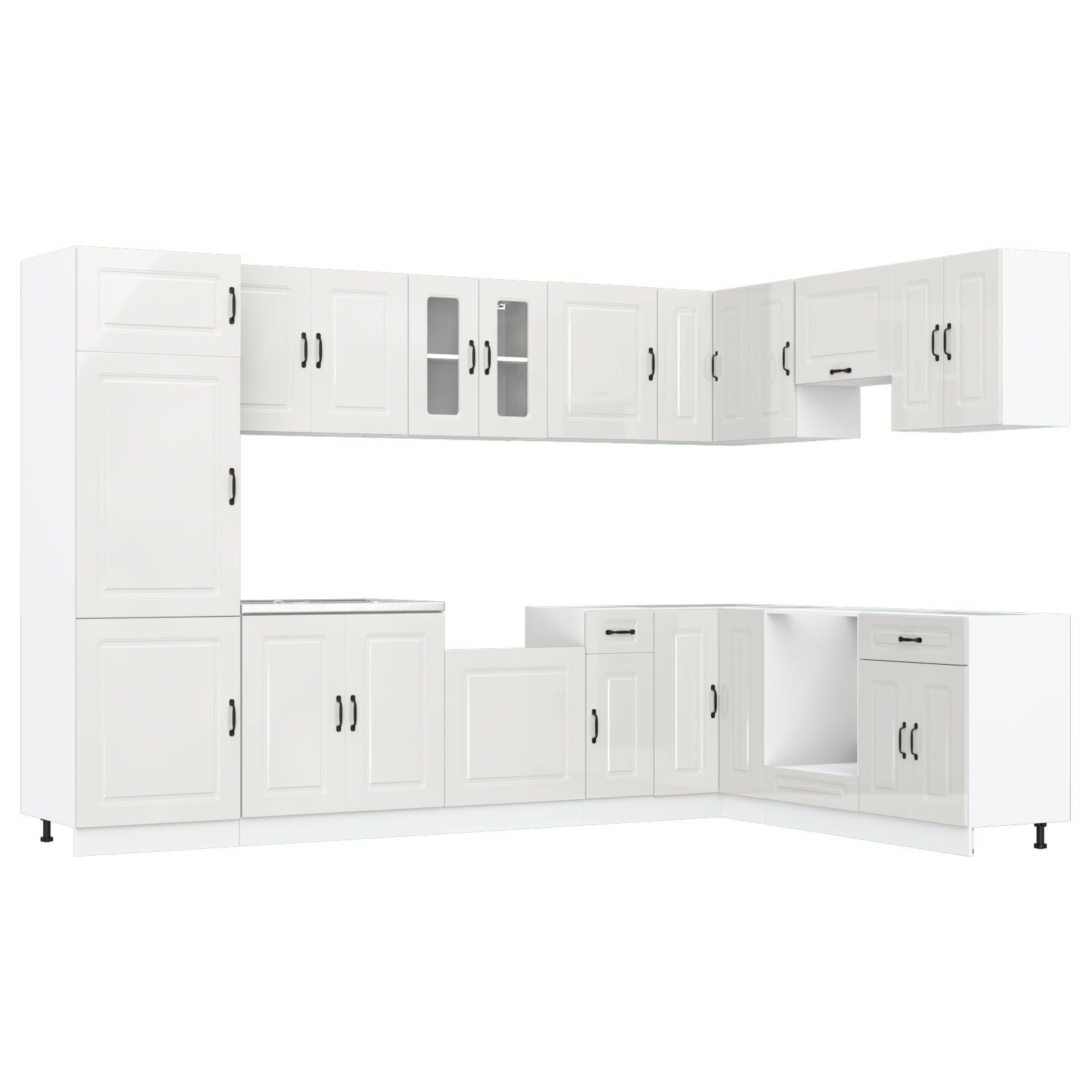 Meuble de cuisine vidaXL ""Kalmar"" avec doubles vasques en bois d'ingénierie blanc brillant Meubles de cuisine vidaXL