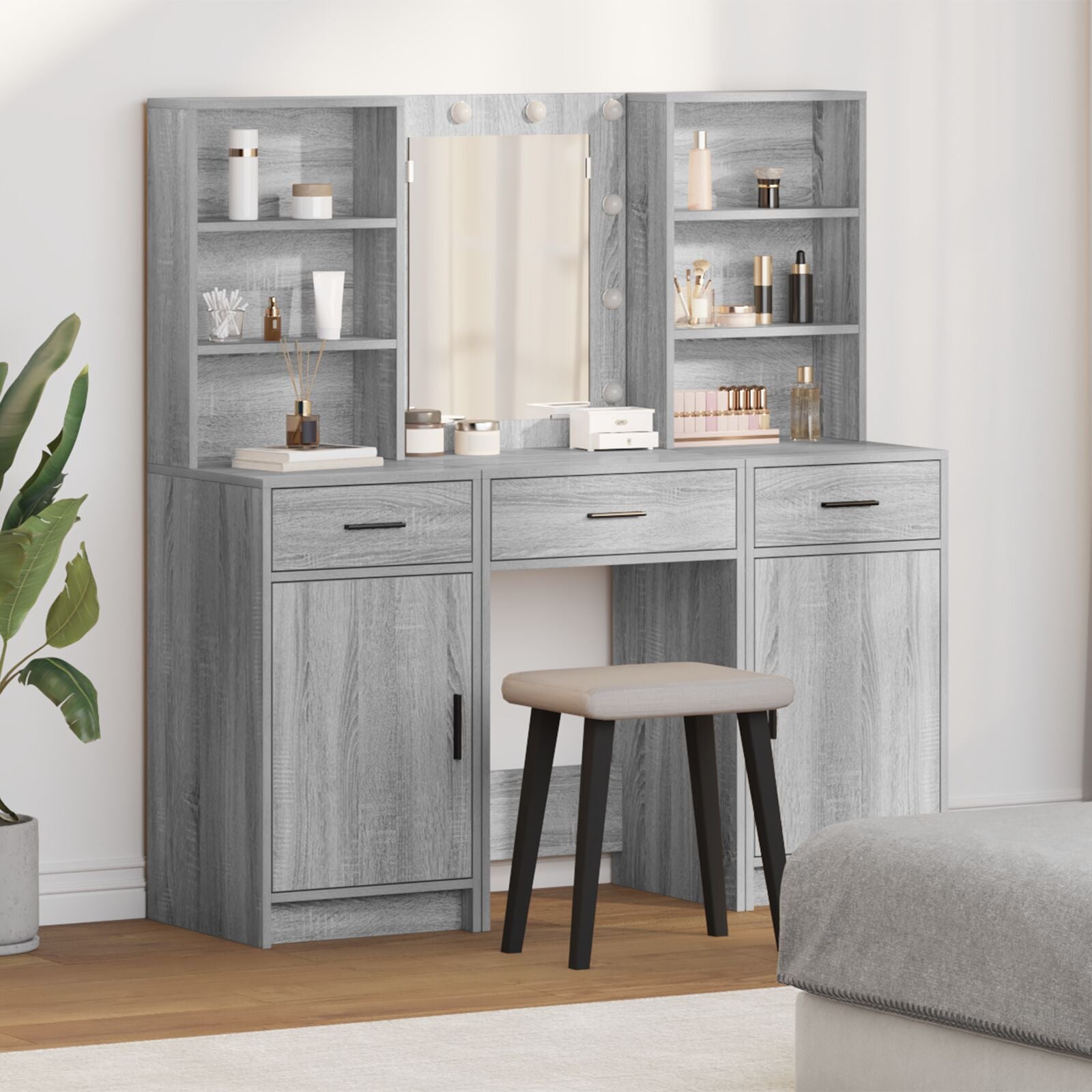 Ensemble de meuble de coiffeuse 3 pièces vidaXL - Bois d'ingénierie gris Sonoma Coiffeuses vidaXL
