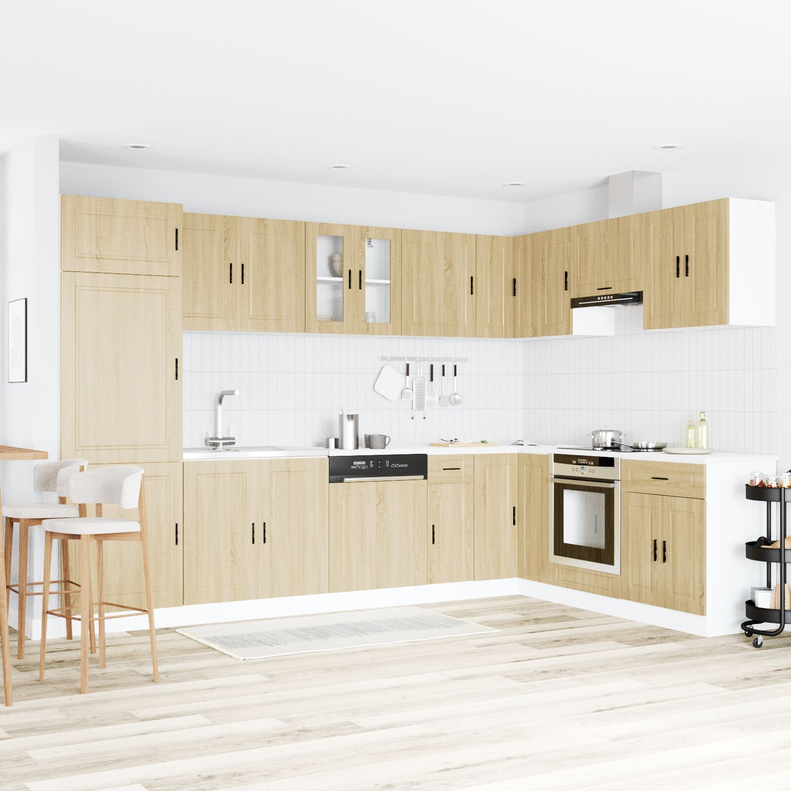 Meuble sous évier vidaXL 'Porto' avec un évier en chêne sonoma, dimensions 80x46x84,5 cm, en bois d'ingénierie Meubles de cuisine vidaXL