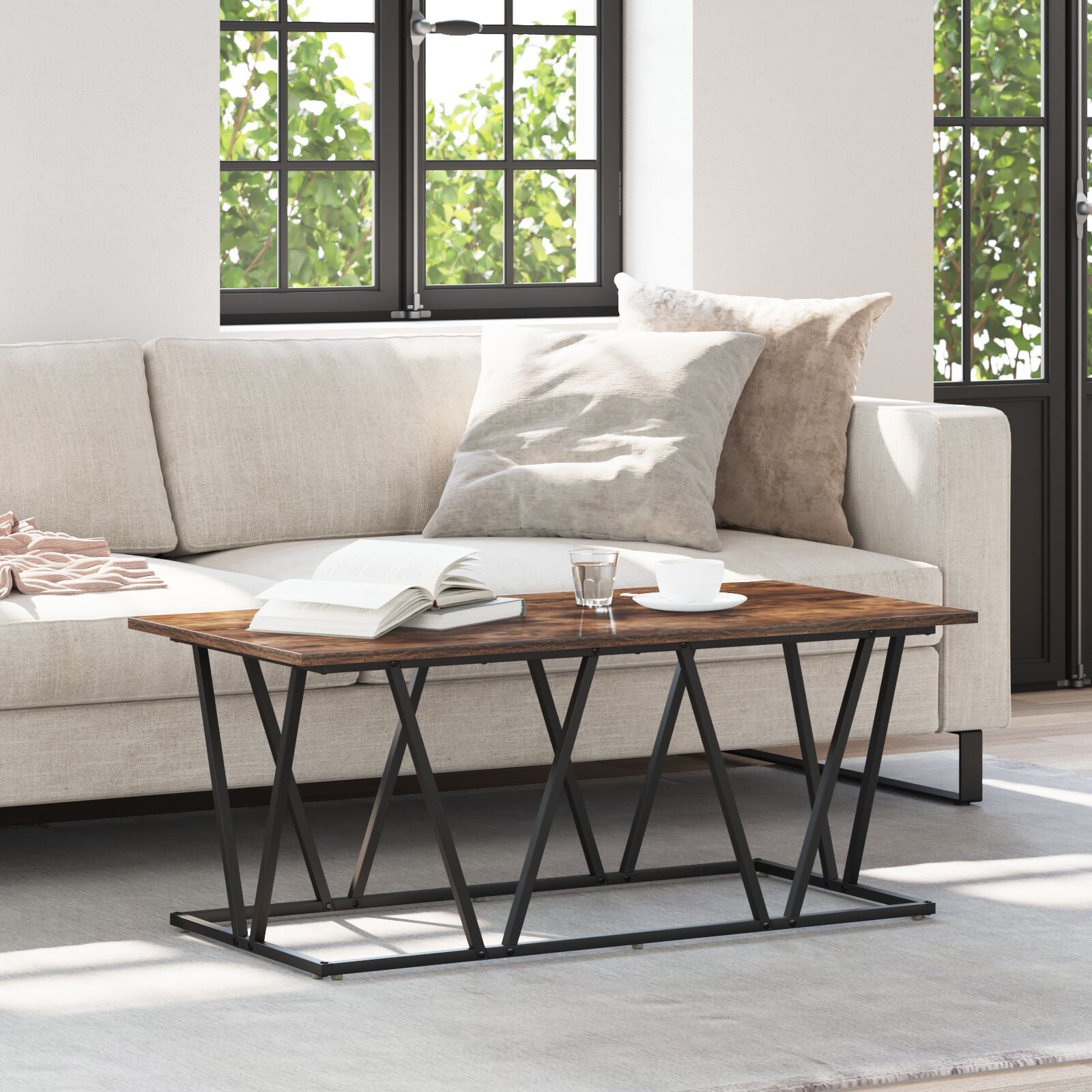 Table basse vidaXL en chêne fumé 100x50x40 cm en bois composite et métal Tables basses vidaXL