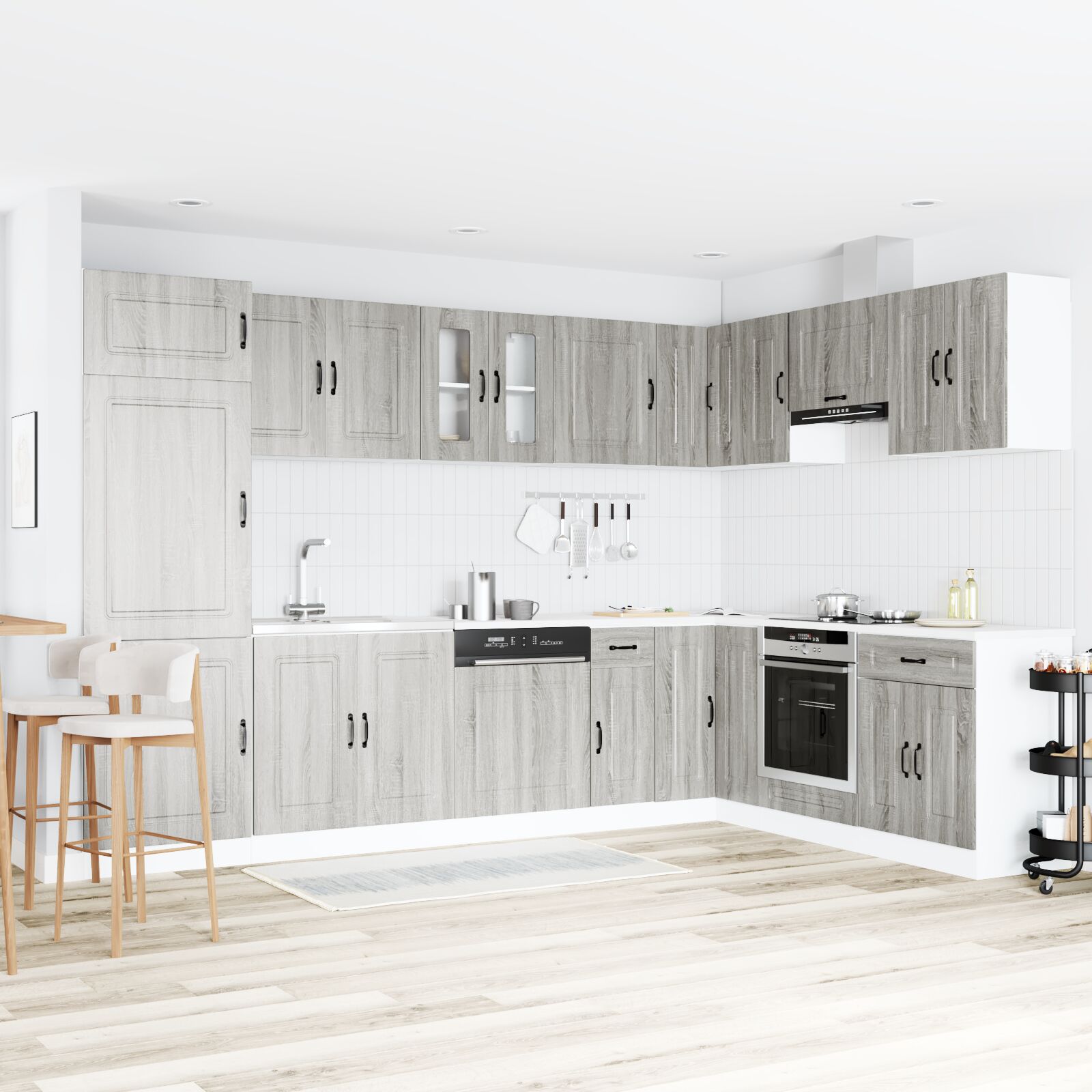 Armoire de cuisine vidaXL ""Kalmar"" avec doubles éviers en bois d'ingénierie gris sonoma Meubles de cuisine vidaXL