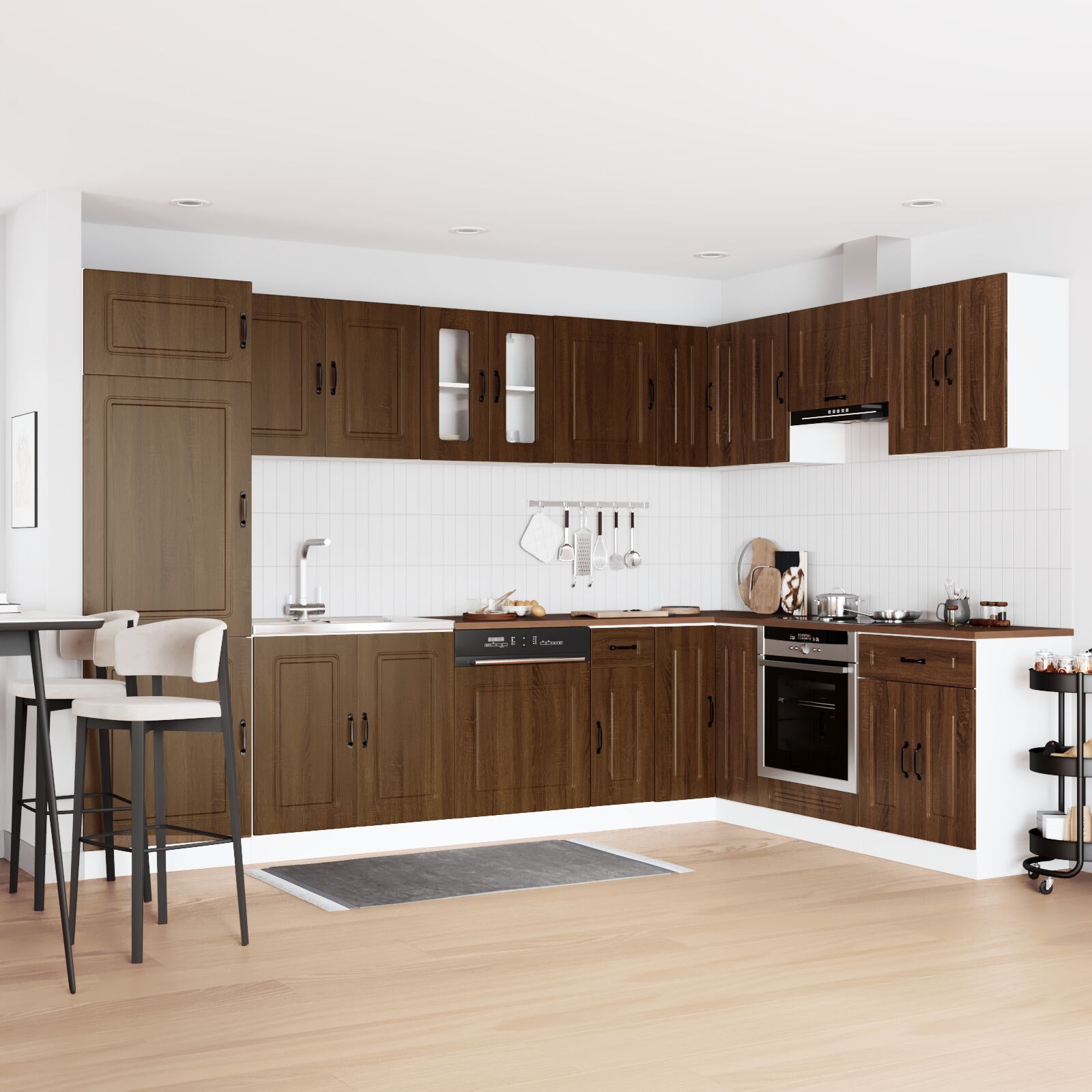 Meuble de cuisine vidaXL ""Kalmar"" avec doubles éviers en bois d oak Meubles de cuisine vidaXL