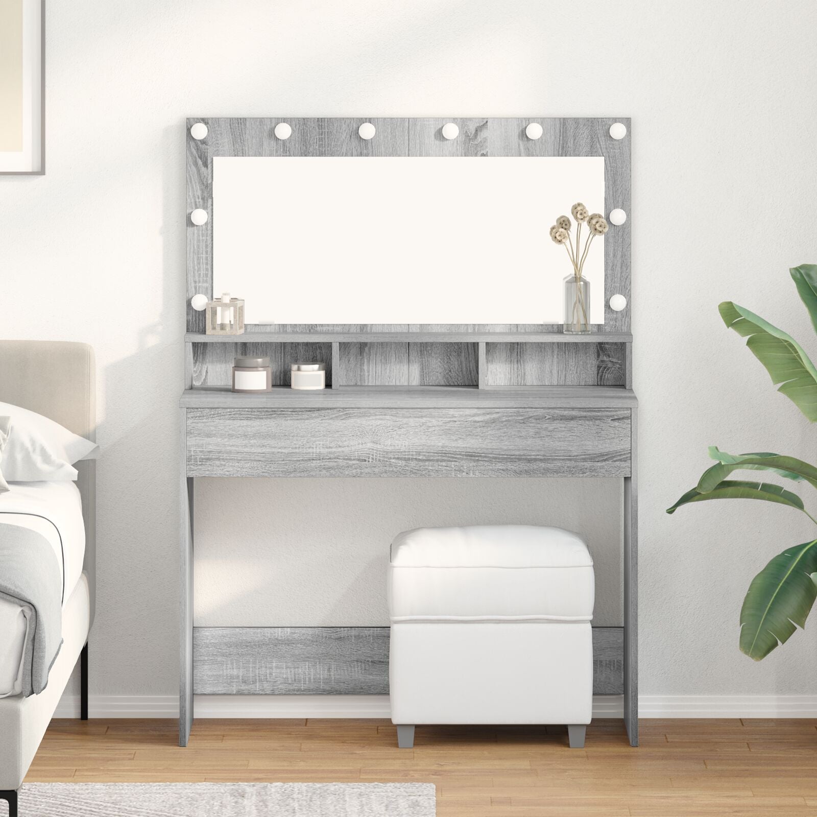 Coiffeuse vidaXL avec des lumières LED, gris Sonoma, 100x41x135 cm Coiffeuses vidaXL