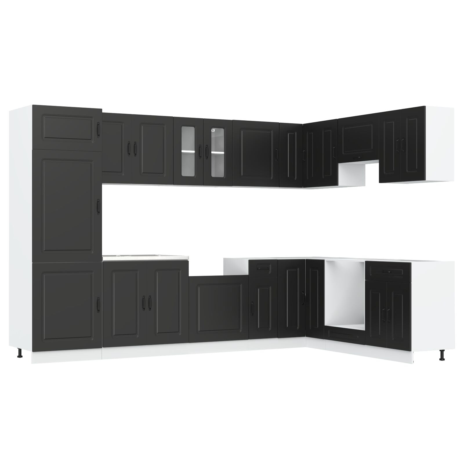 Meuble de cuisine vidaXL ""Kalmar"" avec doubles éviers en bois d'ingénierie noir Meubles de cuisine vidaXL