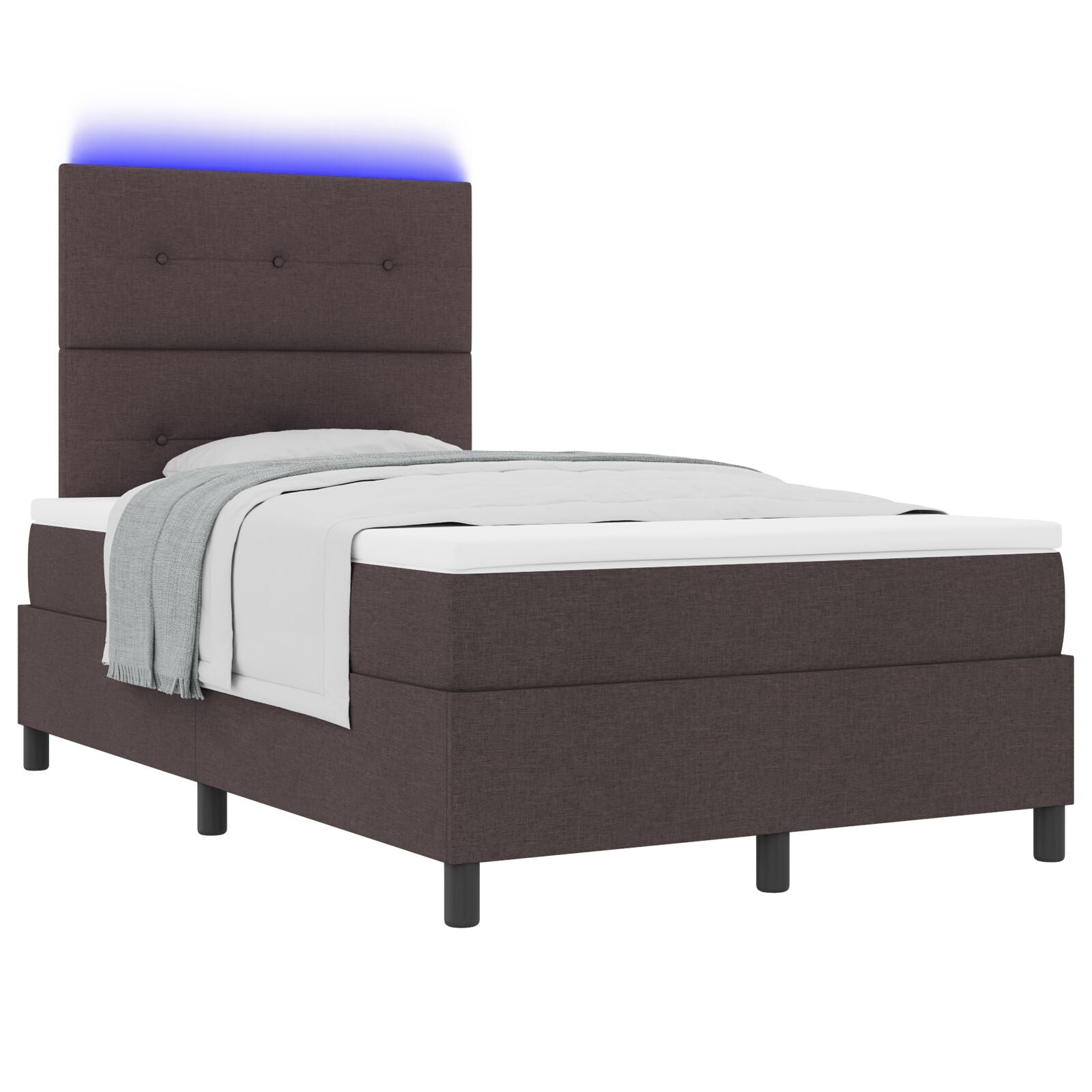 Lit à sommier avec matelas et LED marron foncé, 120x190 cm en tissu