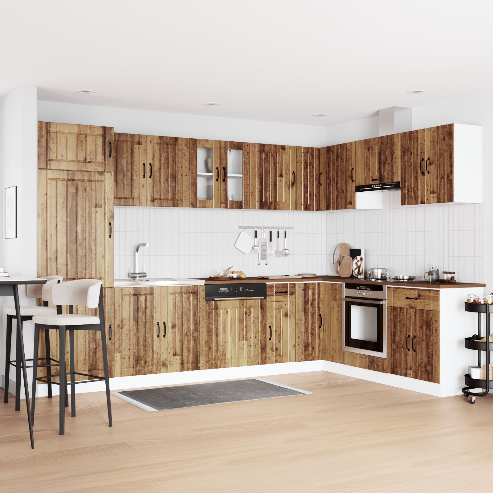 Meuble de cuisine 'Lucca' avec éviers doubles - Bois ancien, Bois d'ingénierie Meubles de cuisine vidaXL