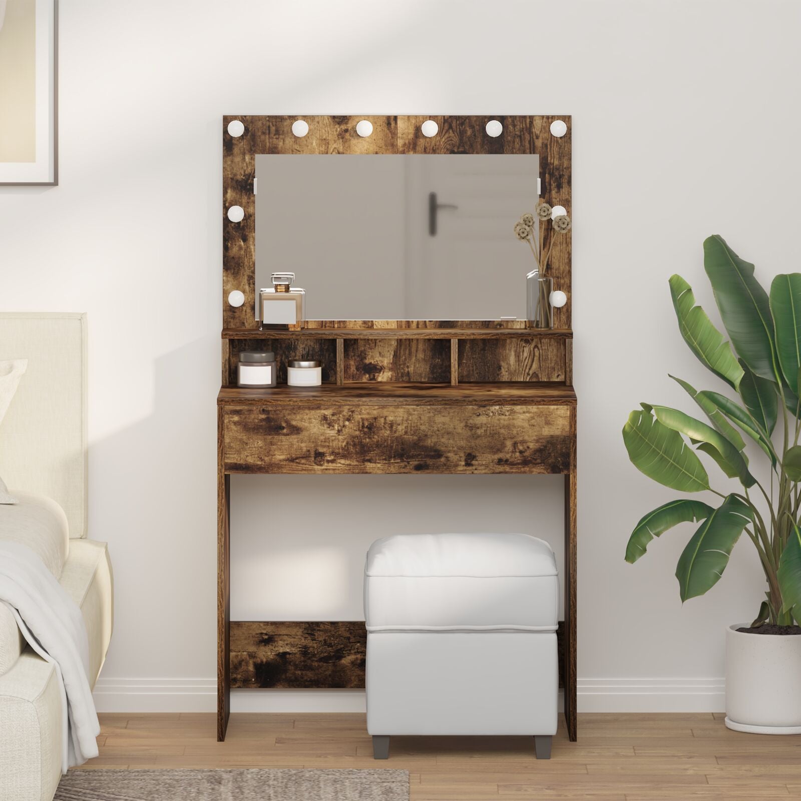 Table de coiffeuse vidaXL Chêne fumé Bois d'ingénierie 75.5 x 41 x 135 cm Coiffeuses vidaXL