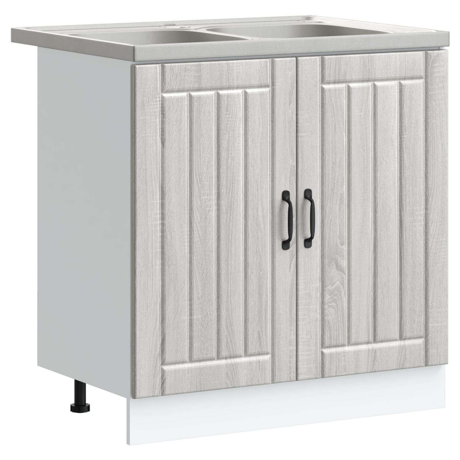 Meuble de cuisine vidaXL ""Lucca"" avec deux éviers en bois d'ingénierie gris Sonoma Meubles de cuisine vidaXL