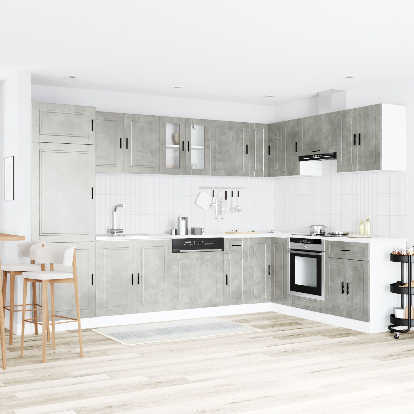 Meuble de cuisine vidaXL ""Porto"" avec évier en béton gris 80x46x84,5 cm en bois d'ingénierie Meubles de cuisine vidaXL