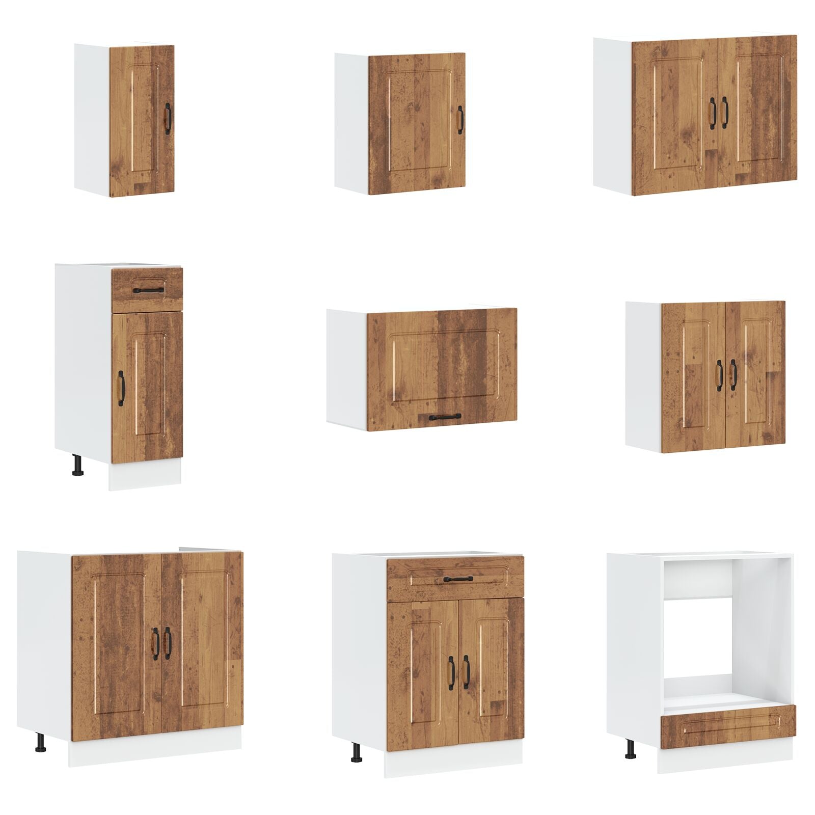 Armoire de cuisine vidaXL ""Kalmar"" avec doubles éviers en bois vieilli en bois d'ingénierie Meubles de cuisine vidaXL