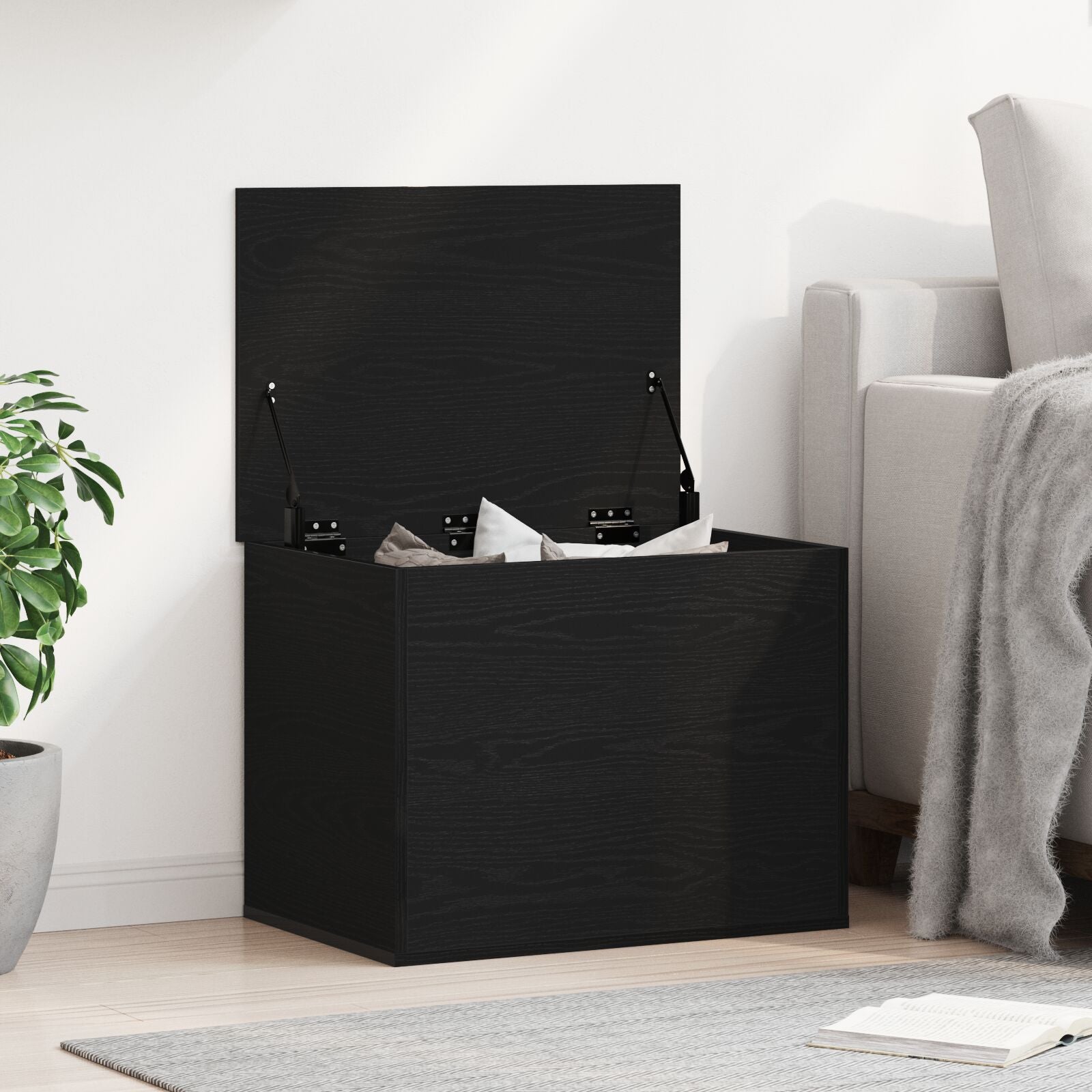 Coffre de rangement vidaXL avec couvercle en chêne noir 60x42x46 cm en bois semi-massif Coffres de rangement vidaXL