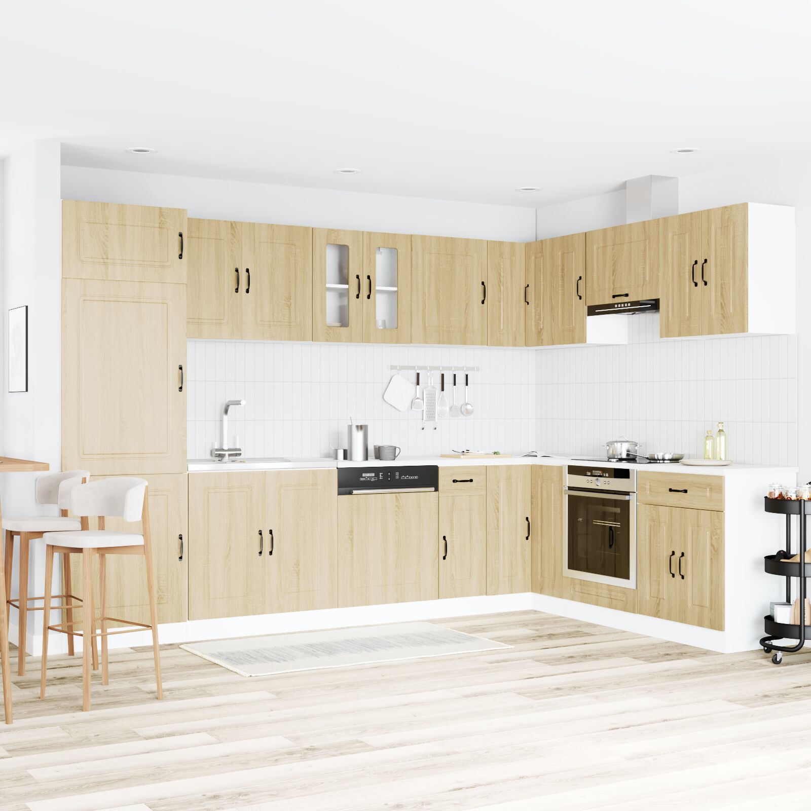 Meuble de cuisine vidaXL ""Kalmar"" avec doubles éviers en chêne sonoma en bois d'ingénierie Meubles de cuisine vidaXL
