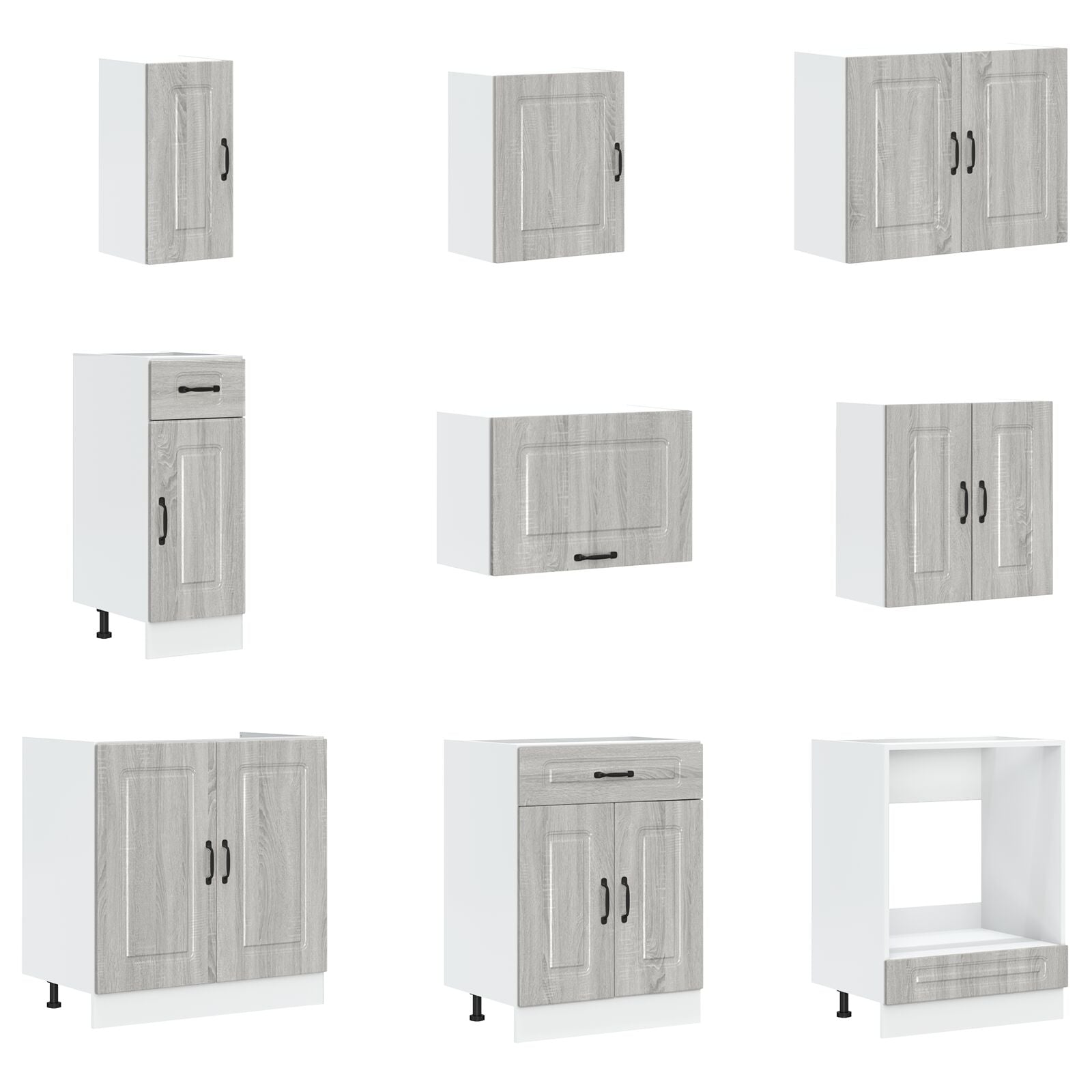 Armoire de cuisine vidaXL ""Kalmar"" avec doubles éviers en bois d'ingénierie gris sonoma Meubles de cuisine vidaXL