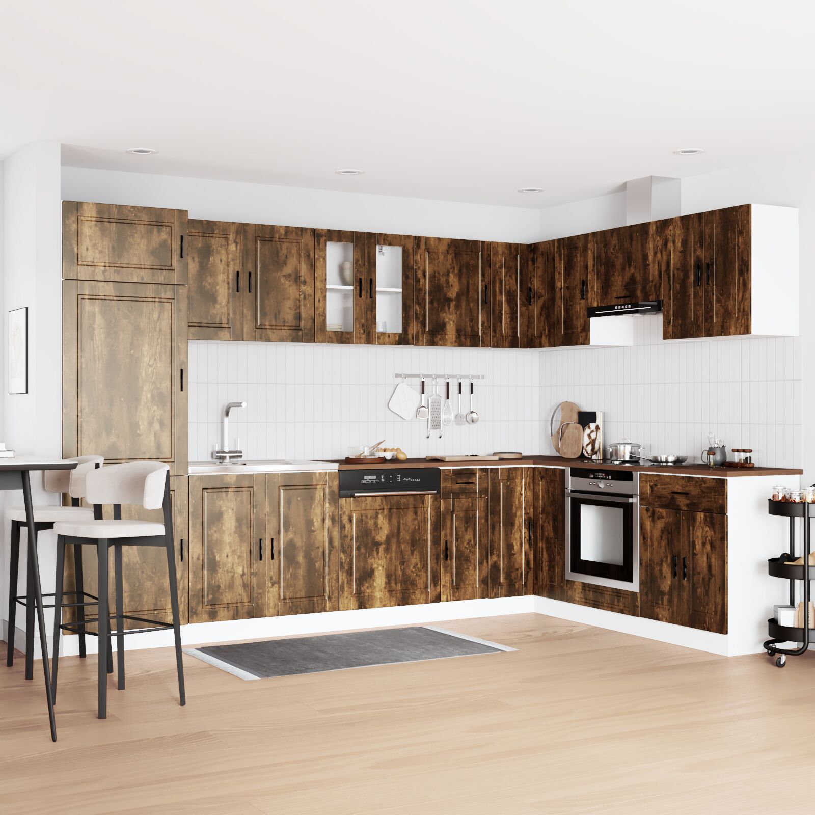 Meuble sous évier vidaXL ""Porto"" avec évier Chêne fumé 80x46x84,5 cm Bois d'ingénierie Meubles de cuisine vidaXL